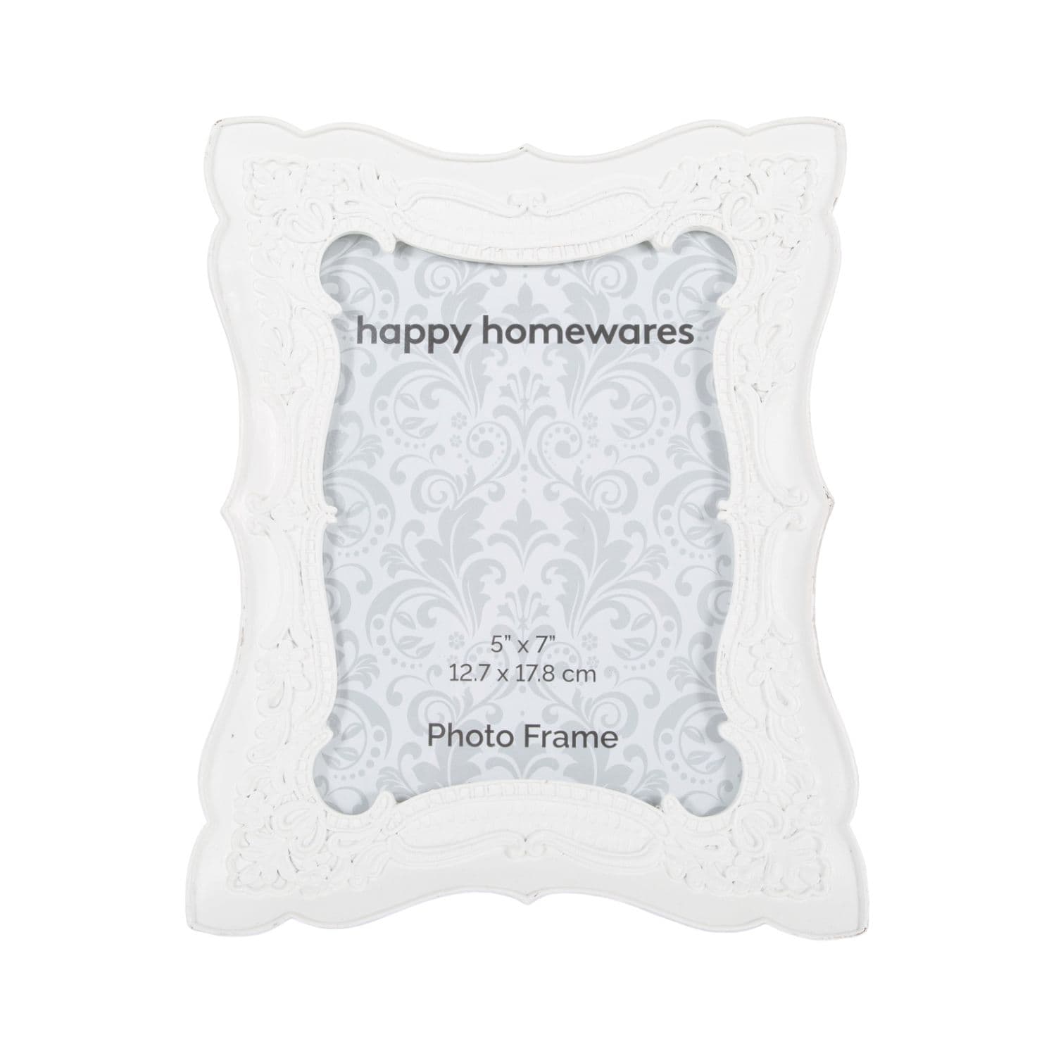 Classic and Ornate Polyresin Matt White 5x7 Photo Frame with 3D Floral Decor