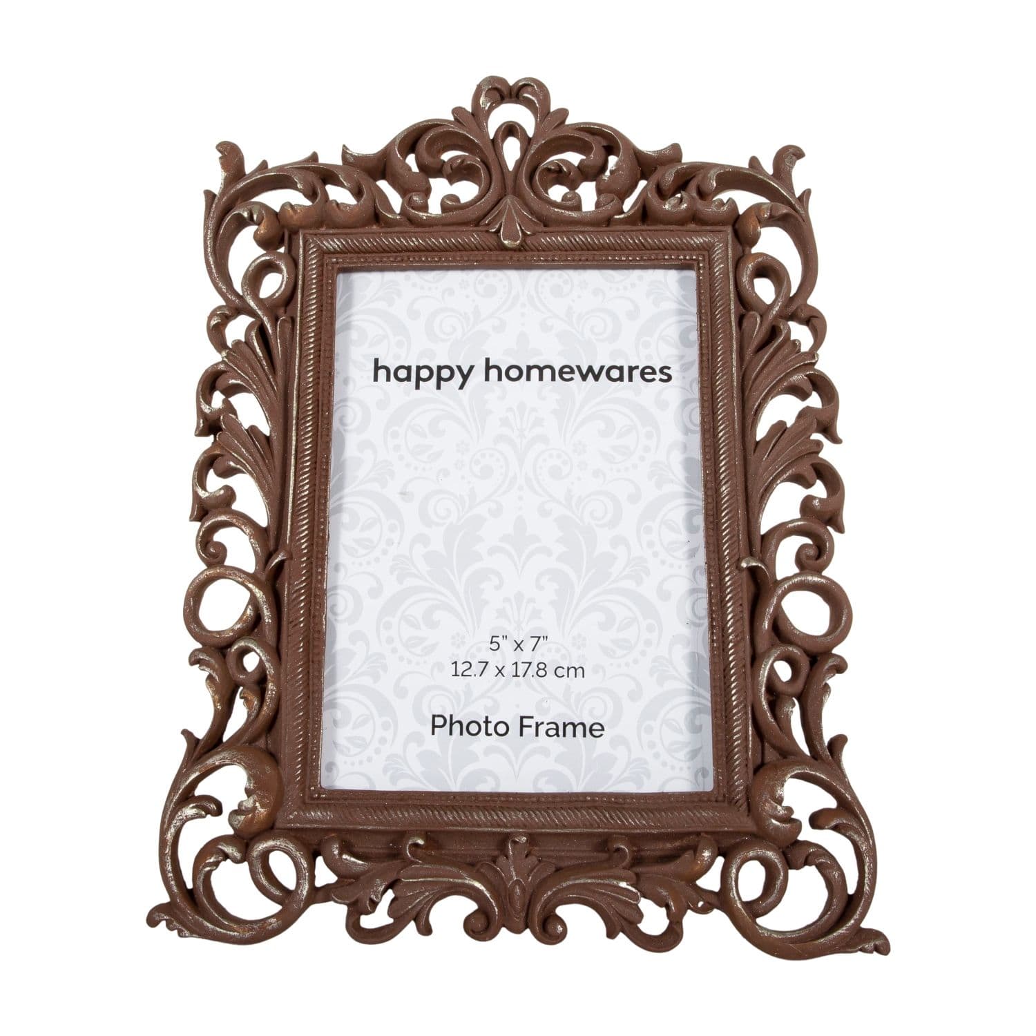 Traditional Aged Bronze Floral Scrollwork 5x7 Photo Frame with Brushed Gold Trim