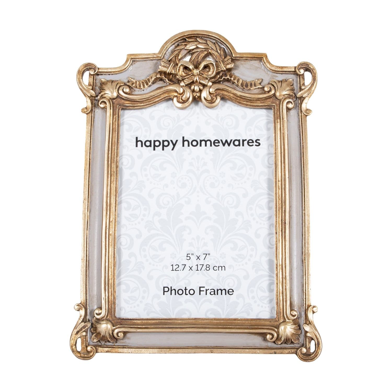 Vintage Classic 5x7 Resin Picture Frame in Mat Grey and Antique Gold with Bow