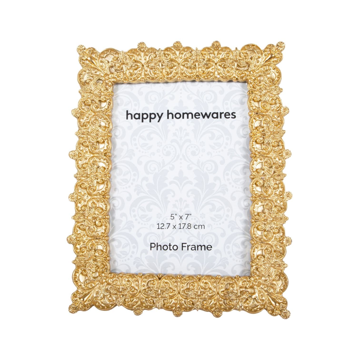 Ornate and Traditional Shiny Gold 5x7 Resin Picture Frame with Floral Decoration