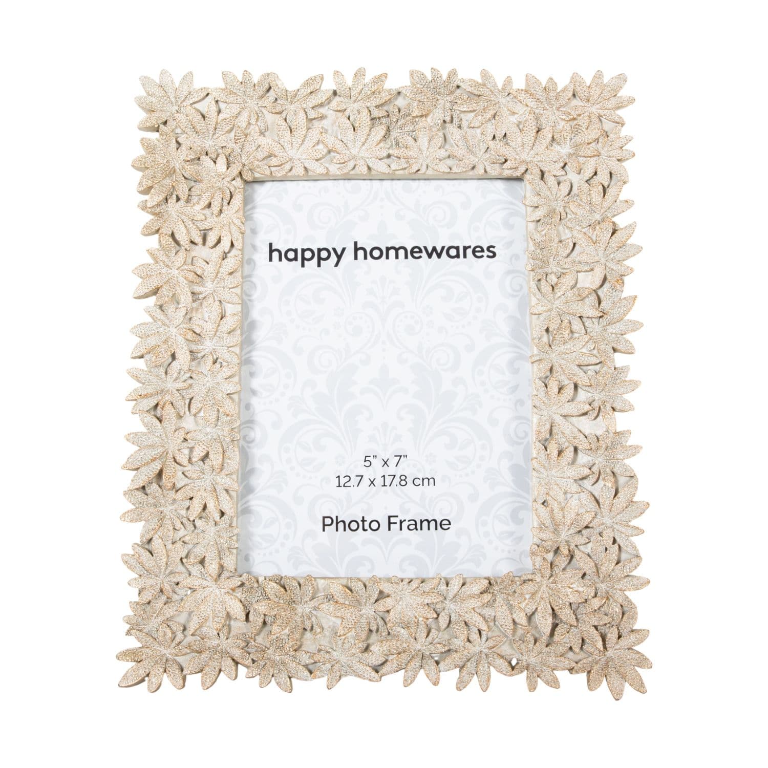 Contemporary Floral Sunflower 5x7 Photo Frame in Rustic Cream with Gold Trim