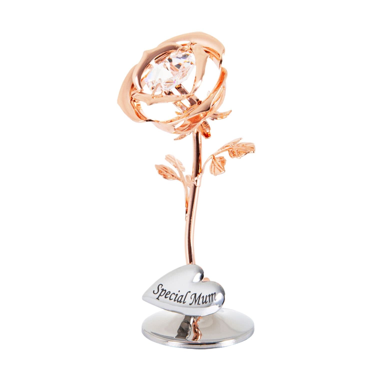Special Mum Heart Copper Plated Petite Rose Ornament with Clear Austrian Crystal