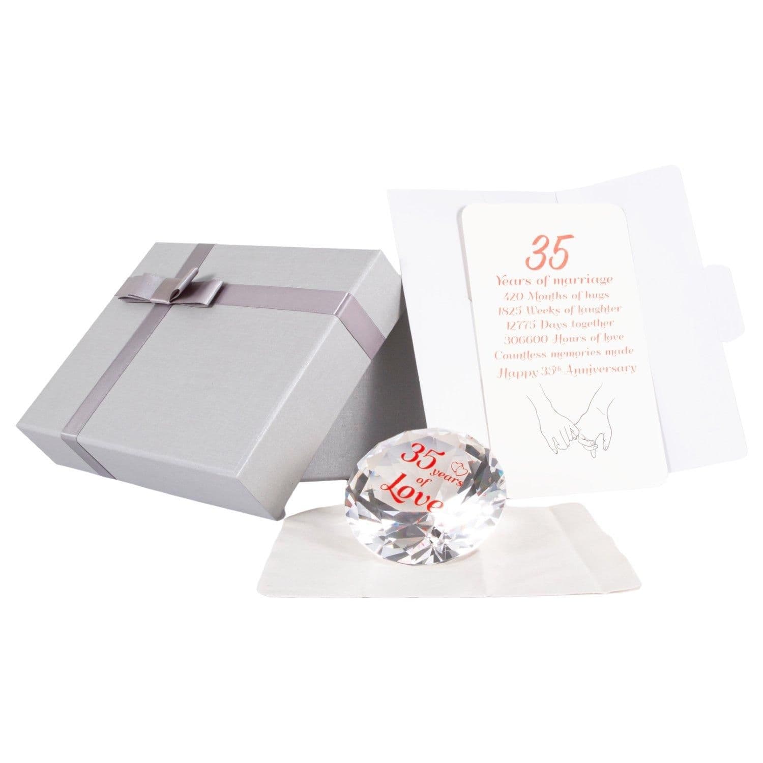 Modern Transparent K9 Crystal Glass 35th Anniversary Sentiment Ornament Gift Set