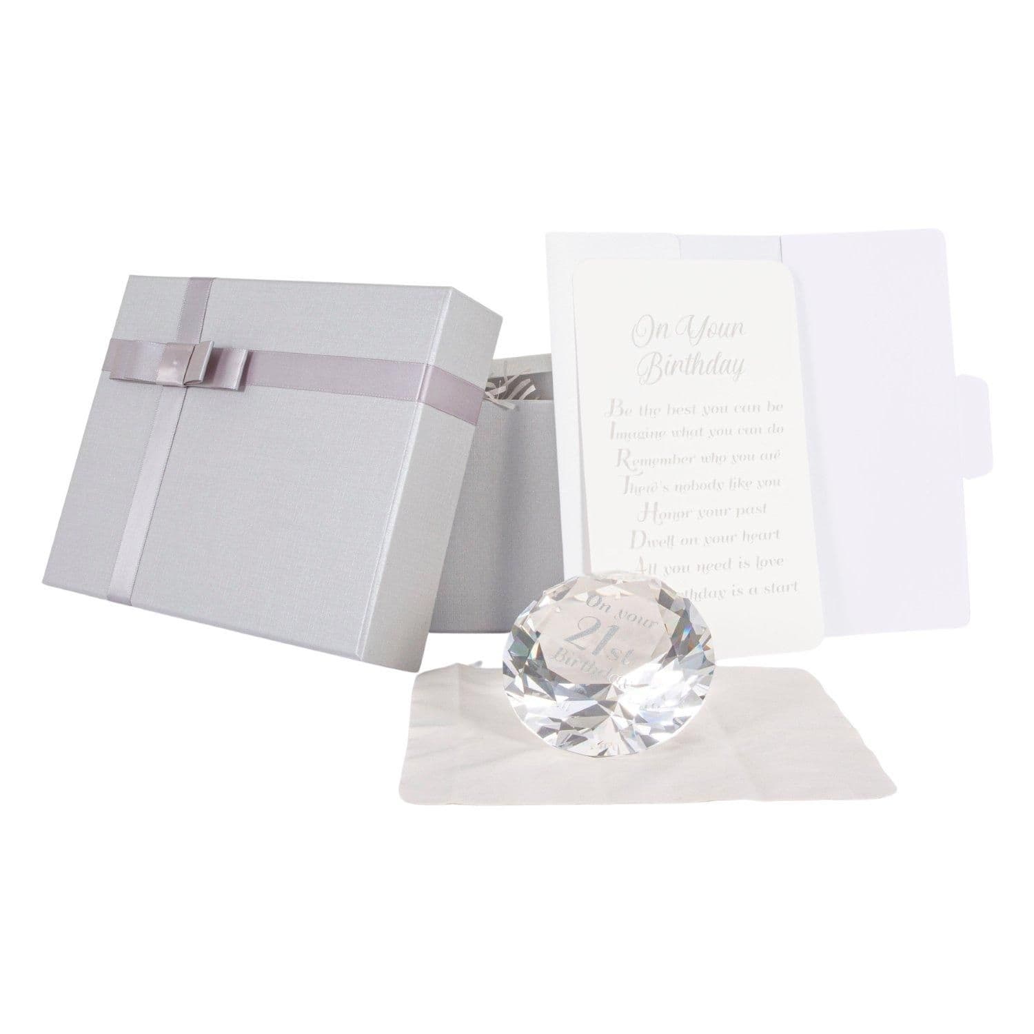 Modern Transparent K9 Crystal Glass 21st Birthday Sentiment Ornament Gift Set