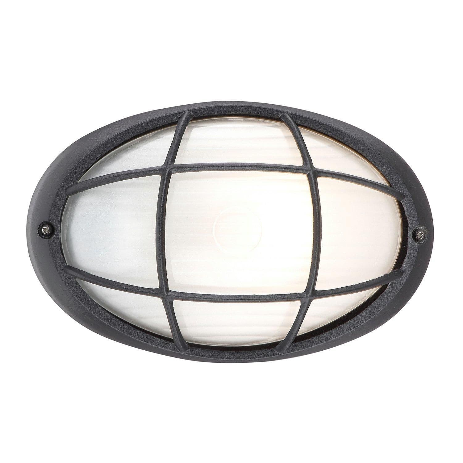 Industrial Matt Black Cast Aluminium Outdoor Oval Wall Light with Grid Design