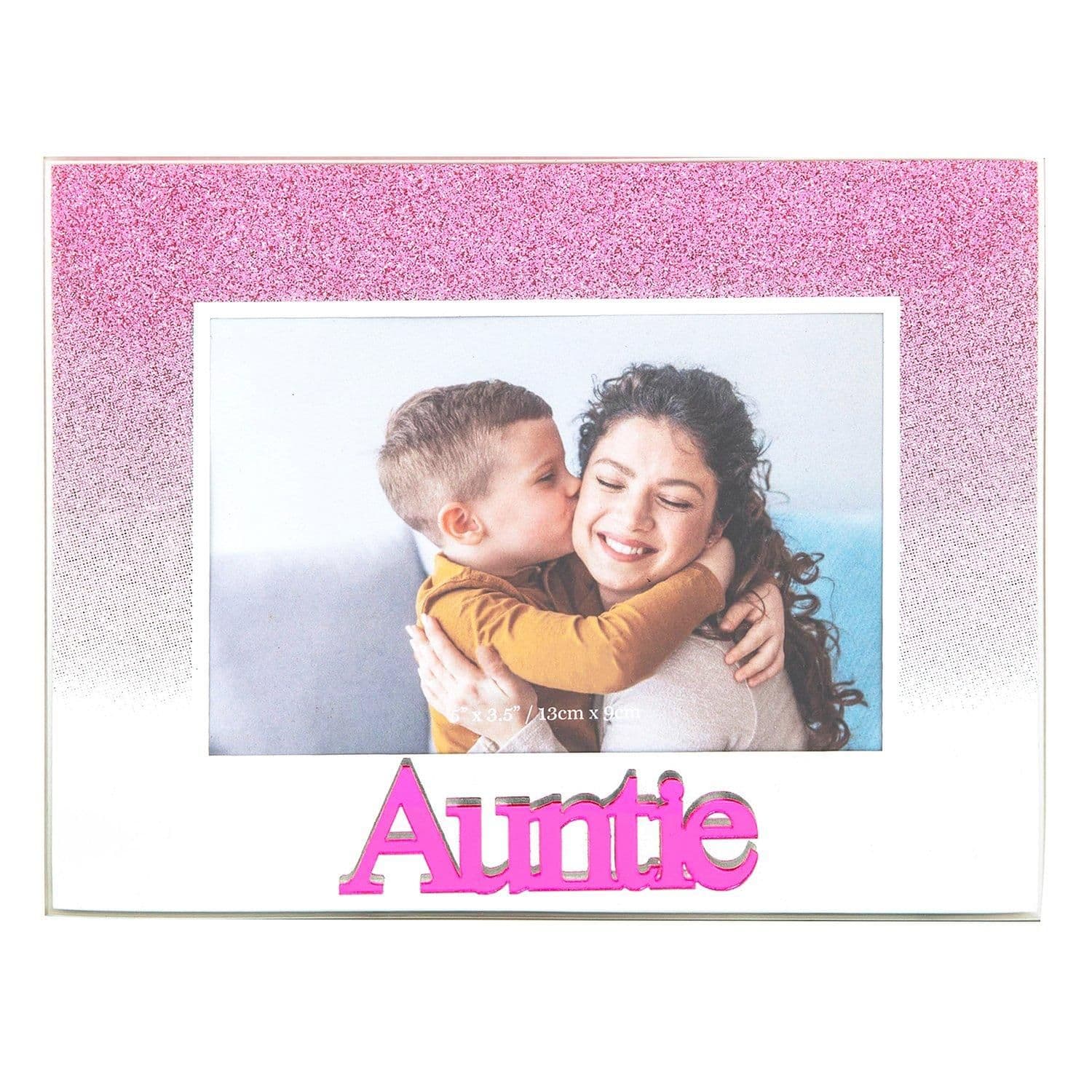 Chic Pink Glitter Auntie Glass Picture Frame with Acrylic Letters - 5 x 3.5