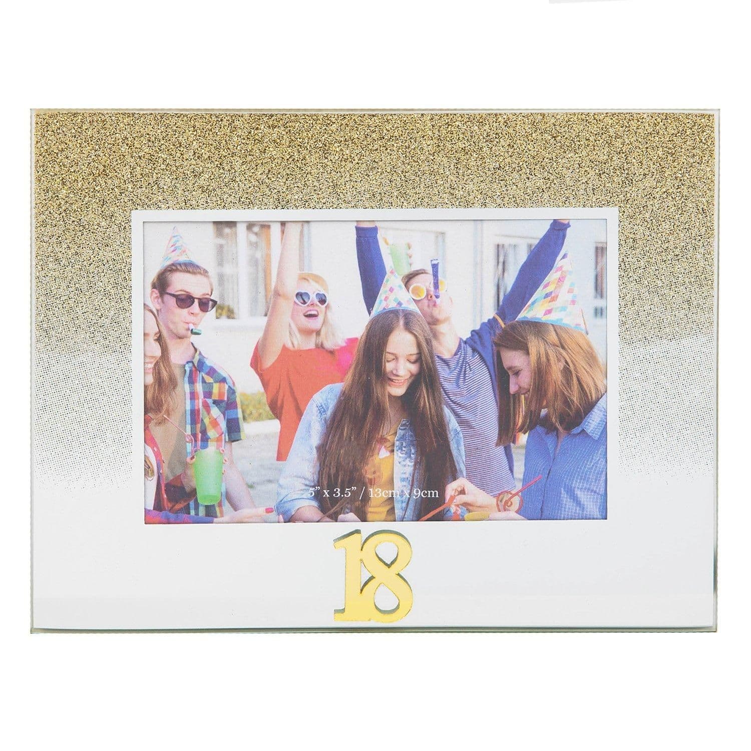 Gold Glitter 18th Birthday Glass Picture Frame with Acrylic Letters - 5 x 3.5