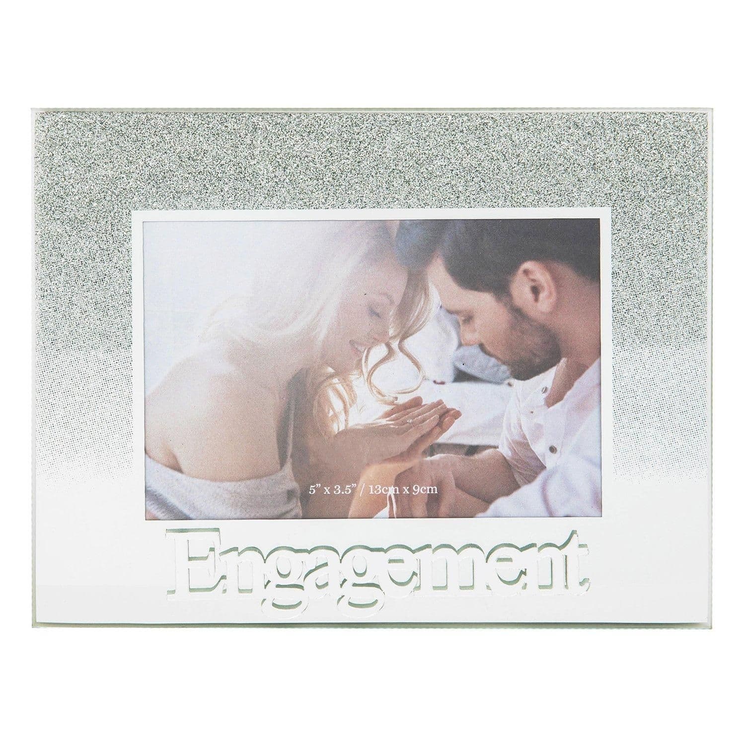 Silver Glitter Engagement Glass Picture Frame with Acrylic Letters - 5 x 3.5