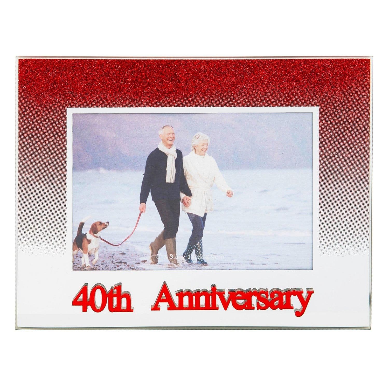 Chic Red Glitter 40th Anniversary Picture Frame with Acrylic Letters - 5 x 3.5