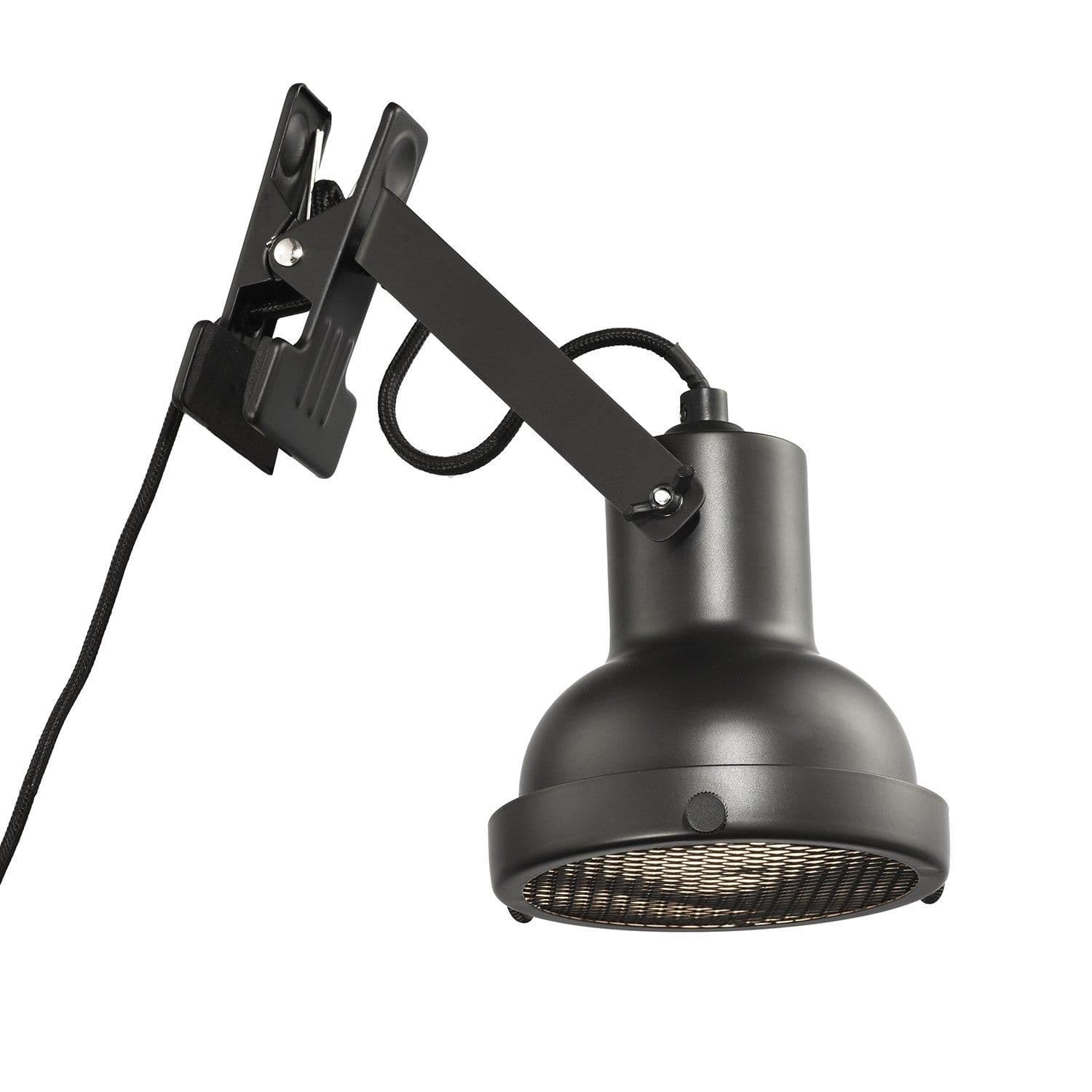 Industrial and Vintage Mat Black Clip on Light with Grid Style Adjustable Shade