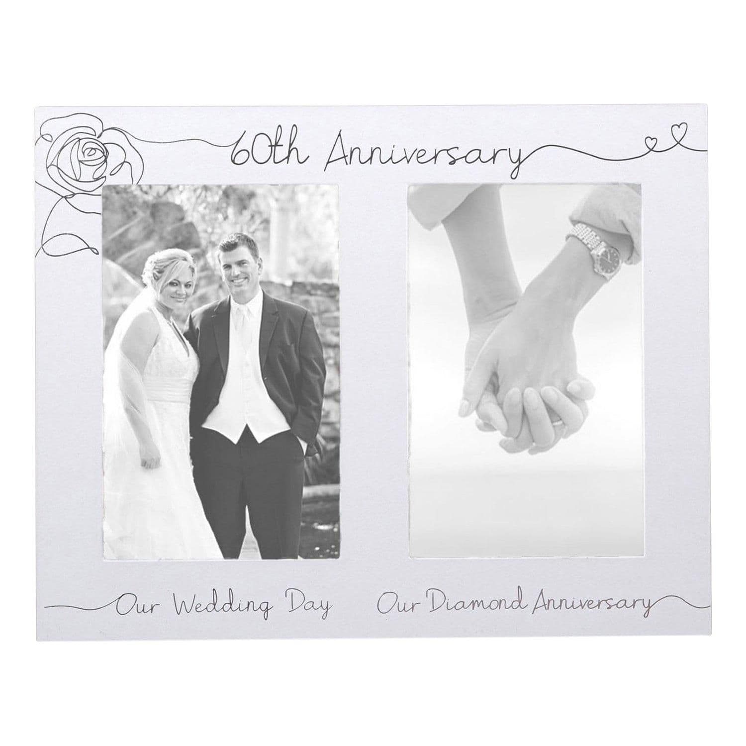 Beautiful Double Picture Frame for 20th Wedding Anniversary - Silver Foil Text
