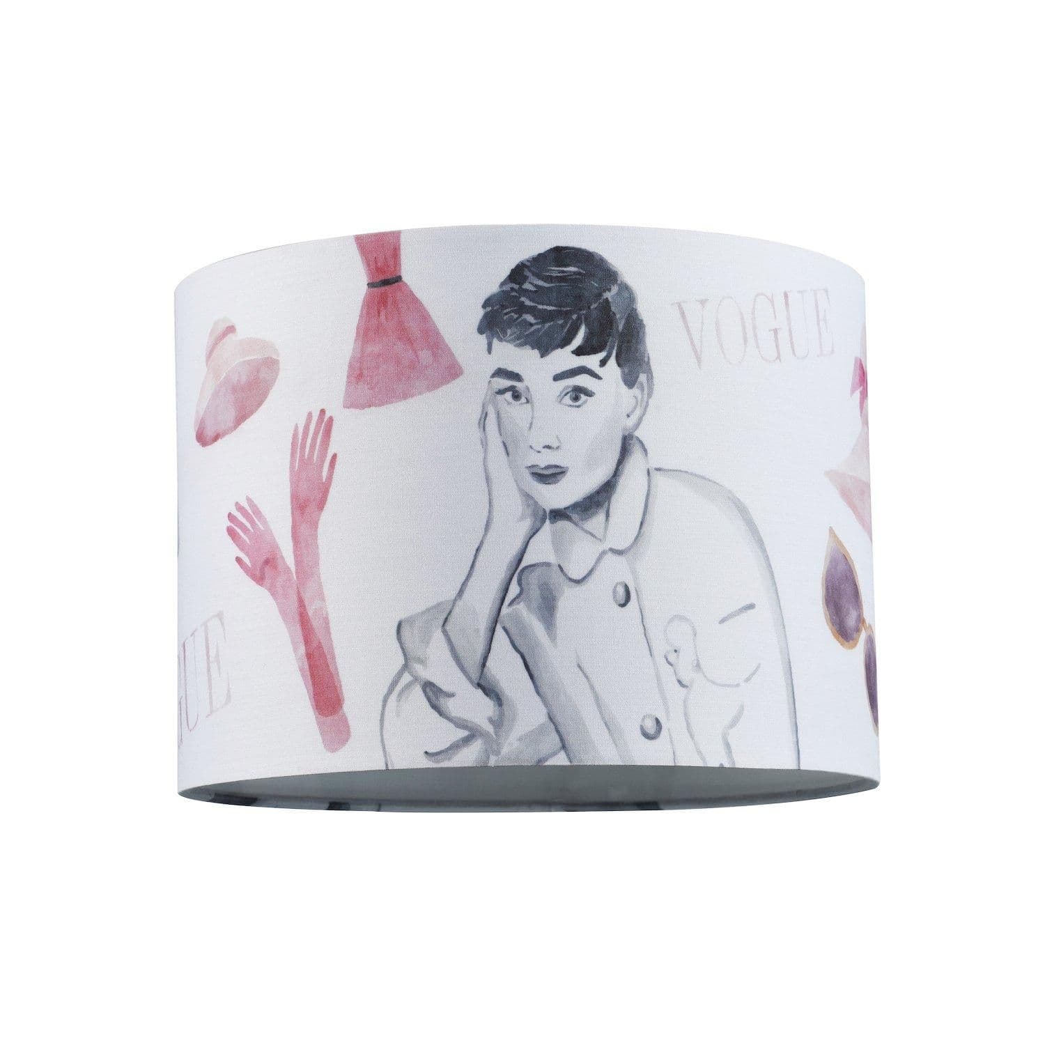 Audrey Hepburn Vogue Themed Fabric Lamp Shade with Pink Dresses and Gloves