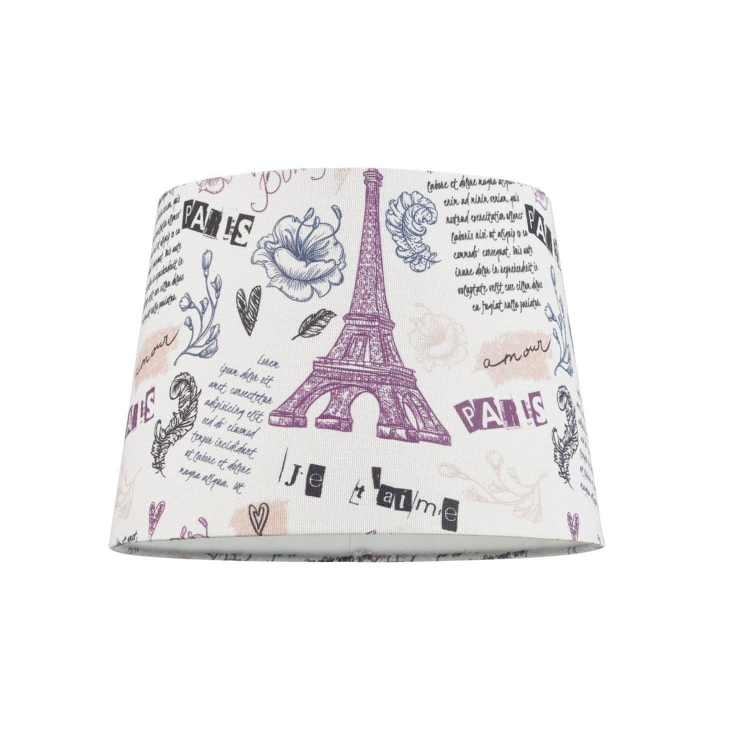 Paris France Theme Linen Drum Lampshade with Eiffel Tower Decor and Inner Lining