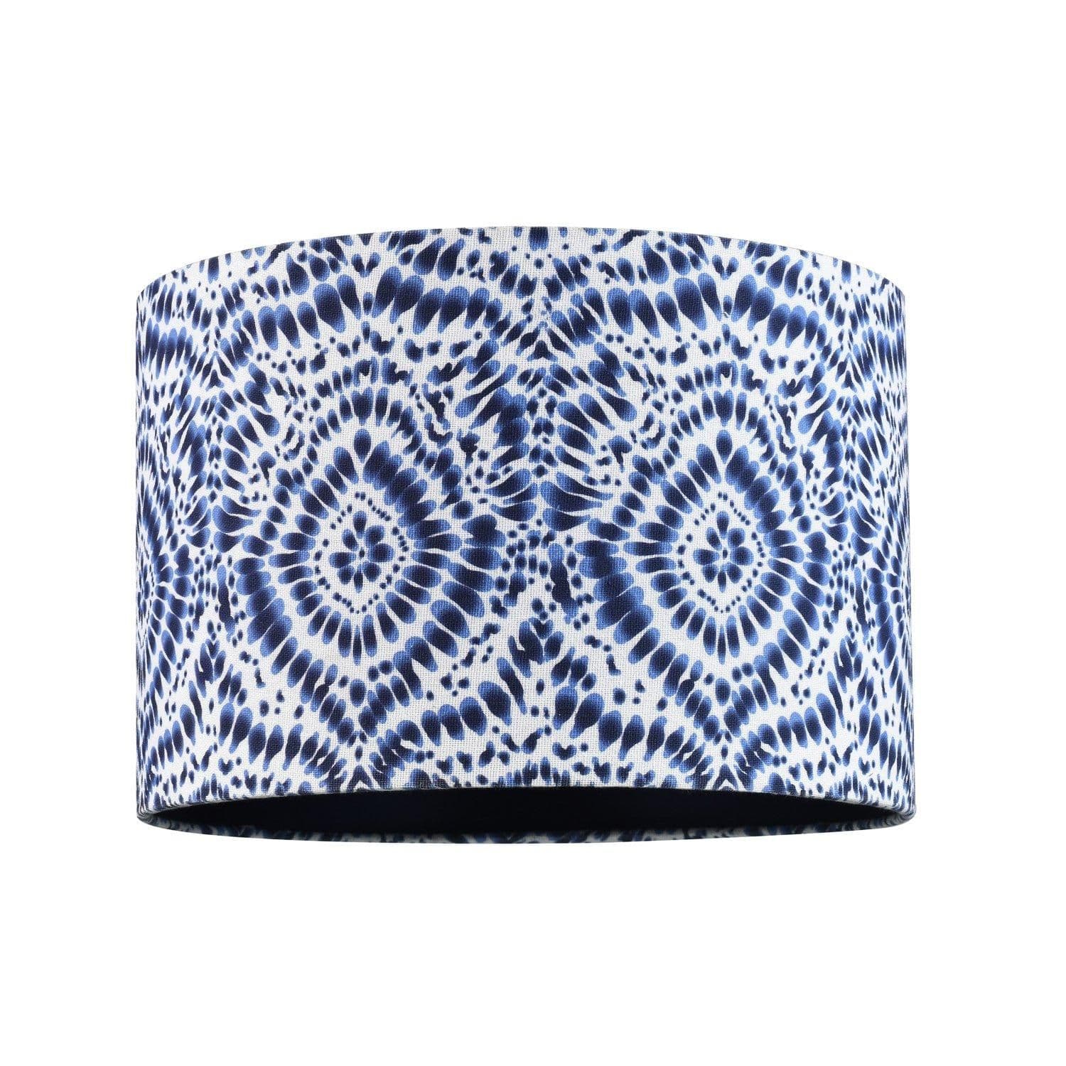 Modern Kaleidoscope Design Drum Lamp Shade in White and Midnight Blue Linen