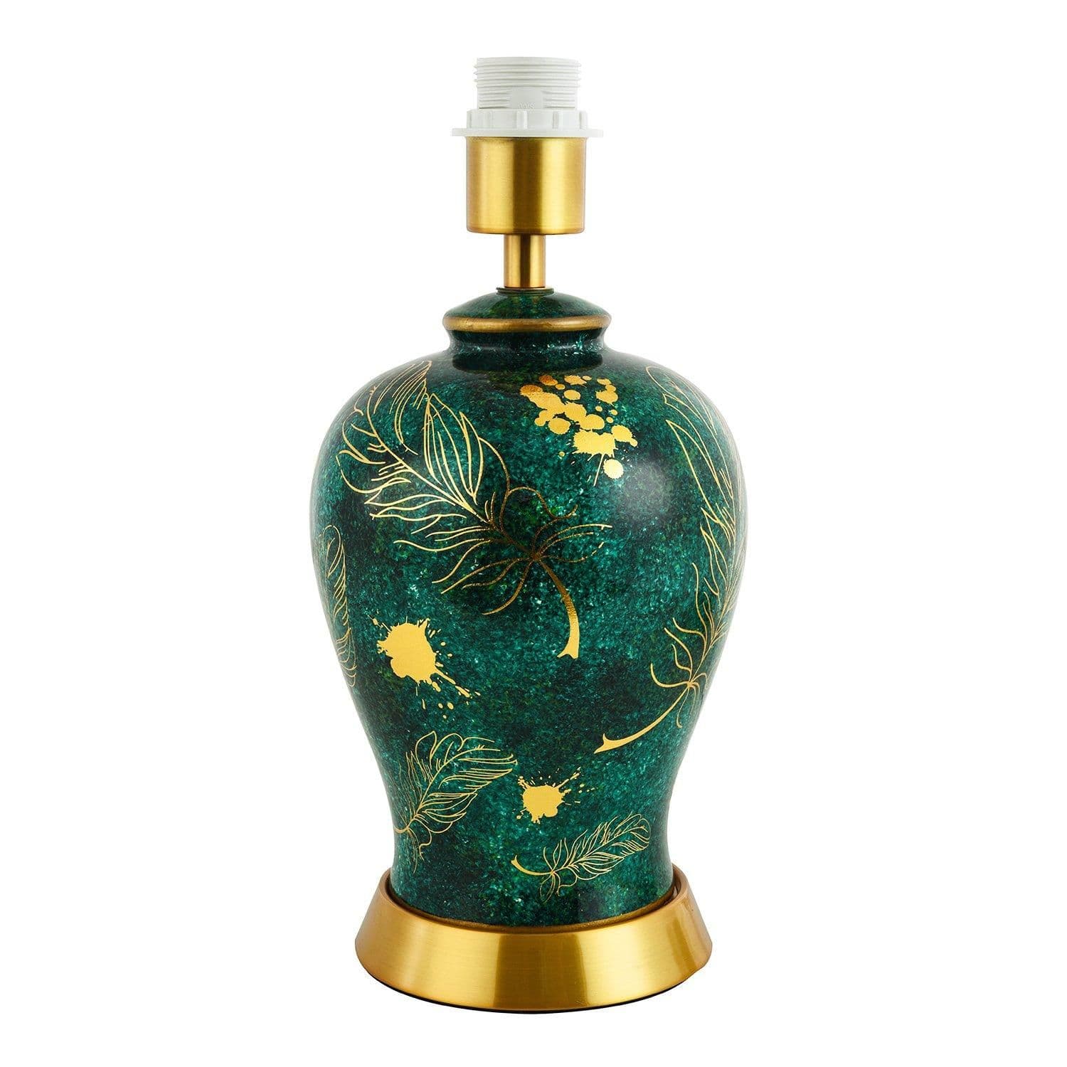 Vivid Emerald Green Ceramic Table Lamp Base with Gold Foil Flowers and Splashes