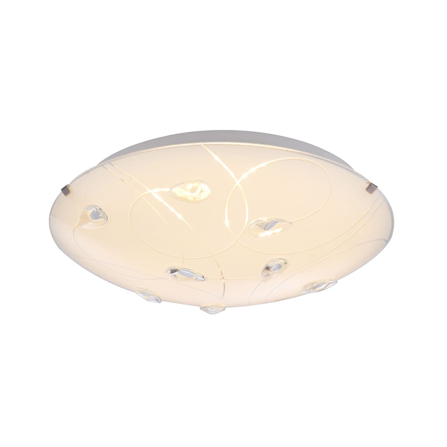 Traditional Classic Opal White Glass Flush Ceiling Light with Crystal Drops