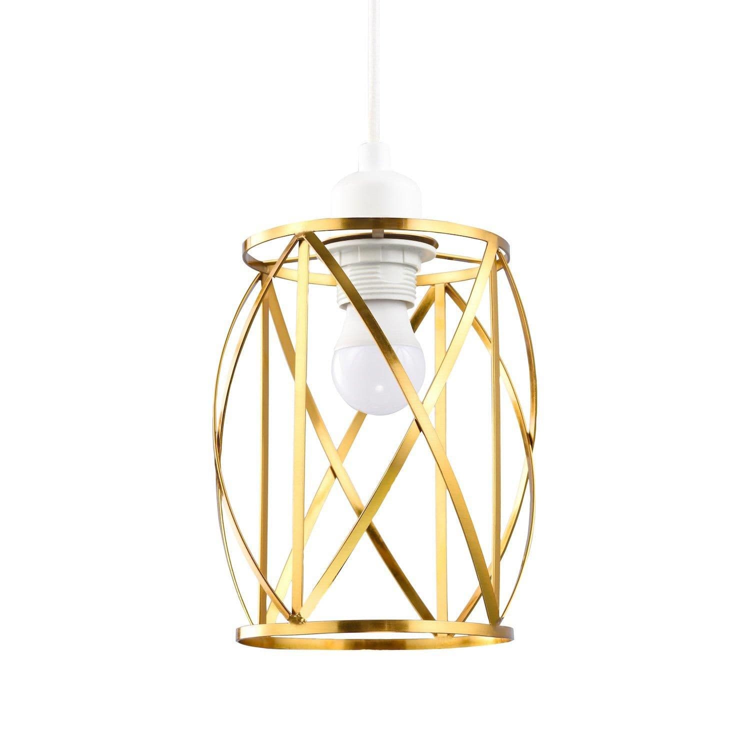Sleek Vintage Lantern Cage Pendant Light Shade with Brushed Gold Metal Strips