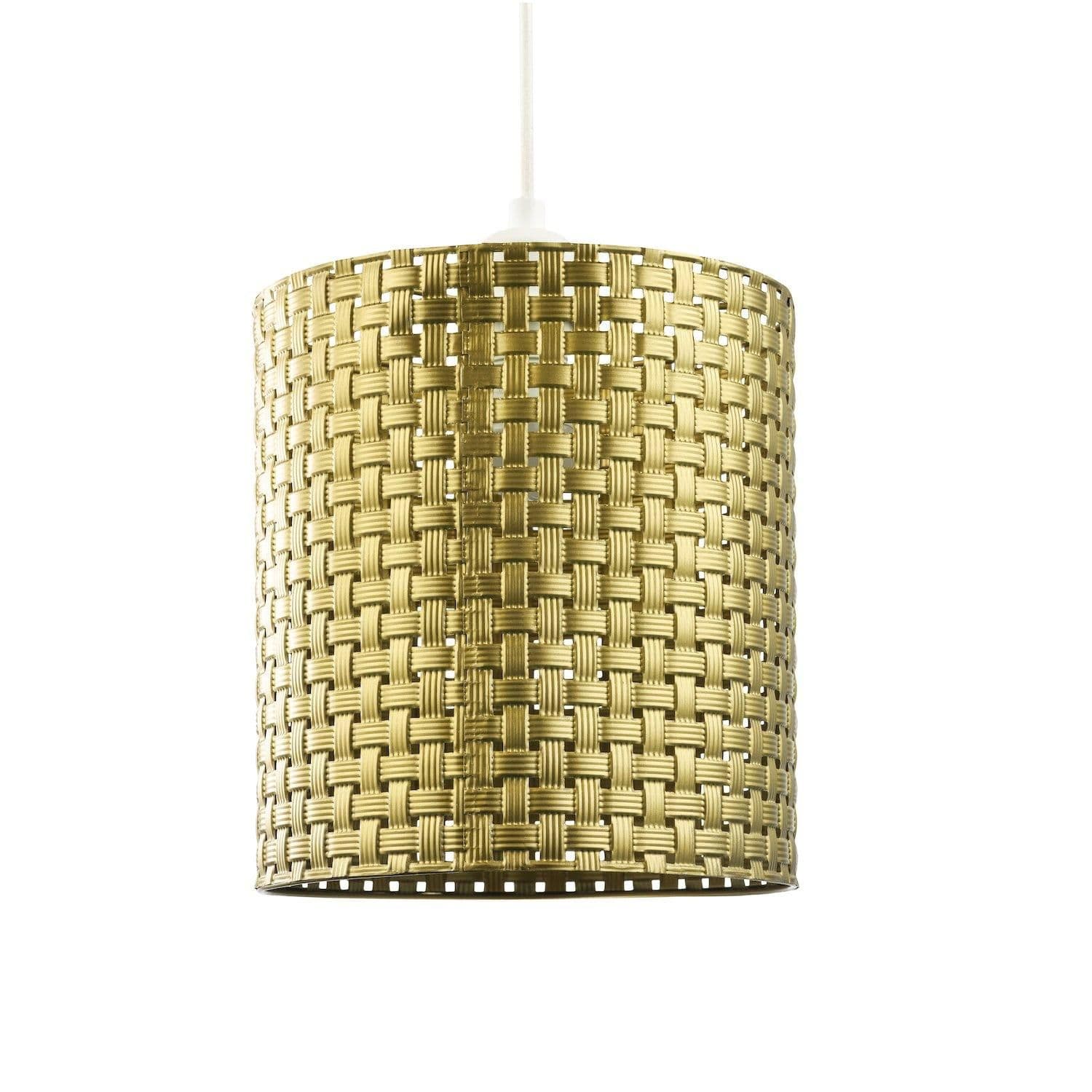 Tweed Lattice Metal Pendant Lighting Shade in Bright Gold with Small Square Gaps