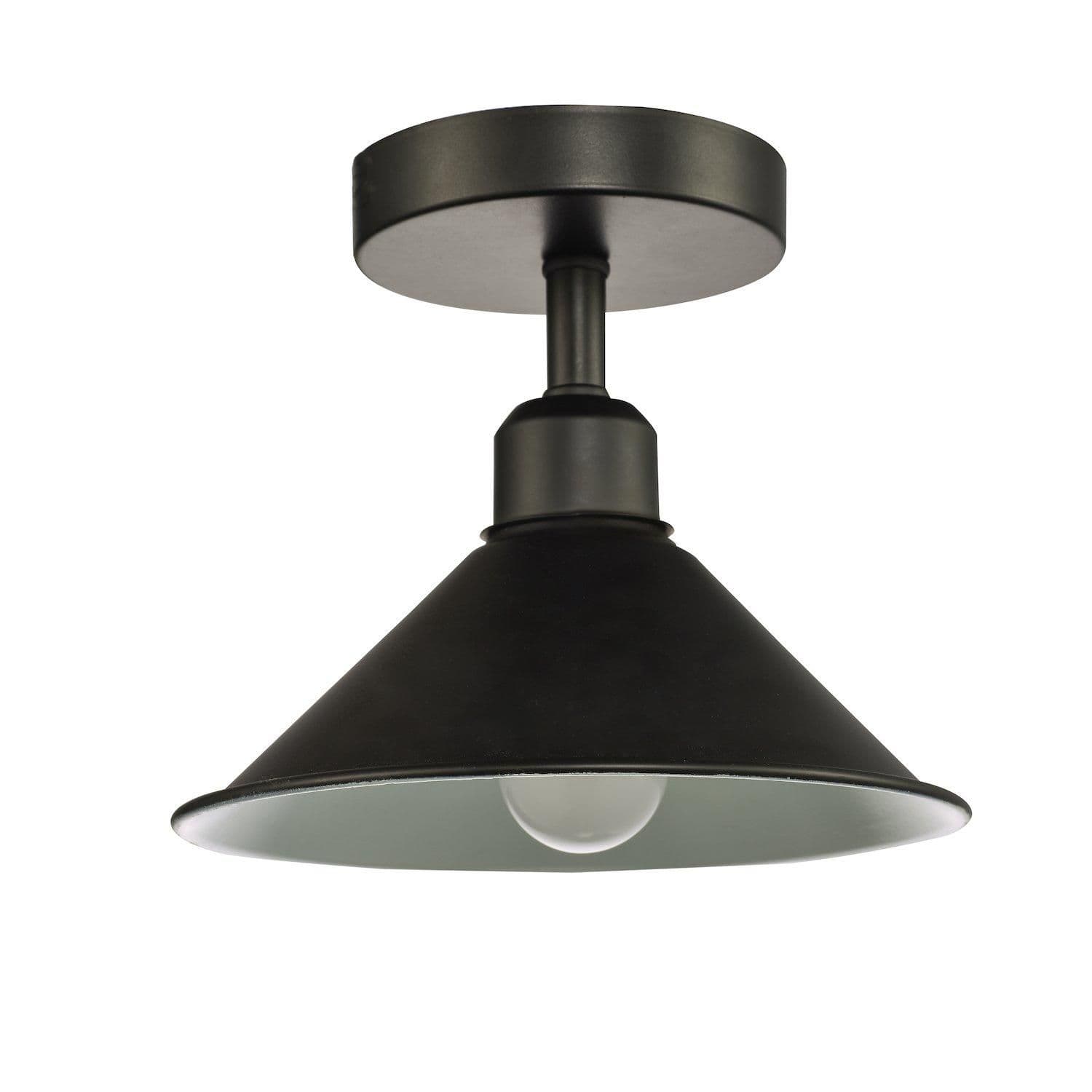 Industrial Retro Compact Light Fitting in Mat Black with Cone Shaped Round Shade