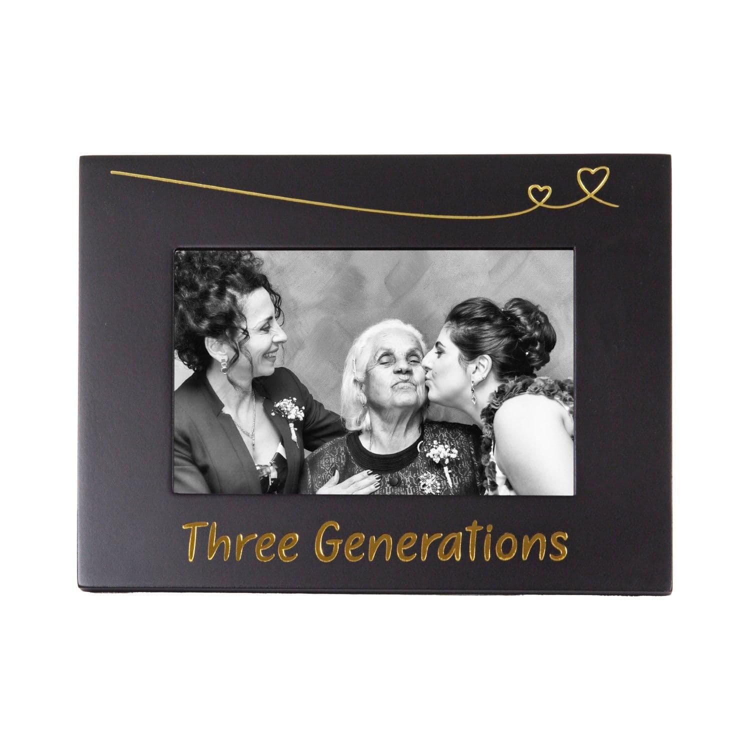 Cute and Modern Three Generations 4 x 6 Black Photo Frame with Gold Foil Decor