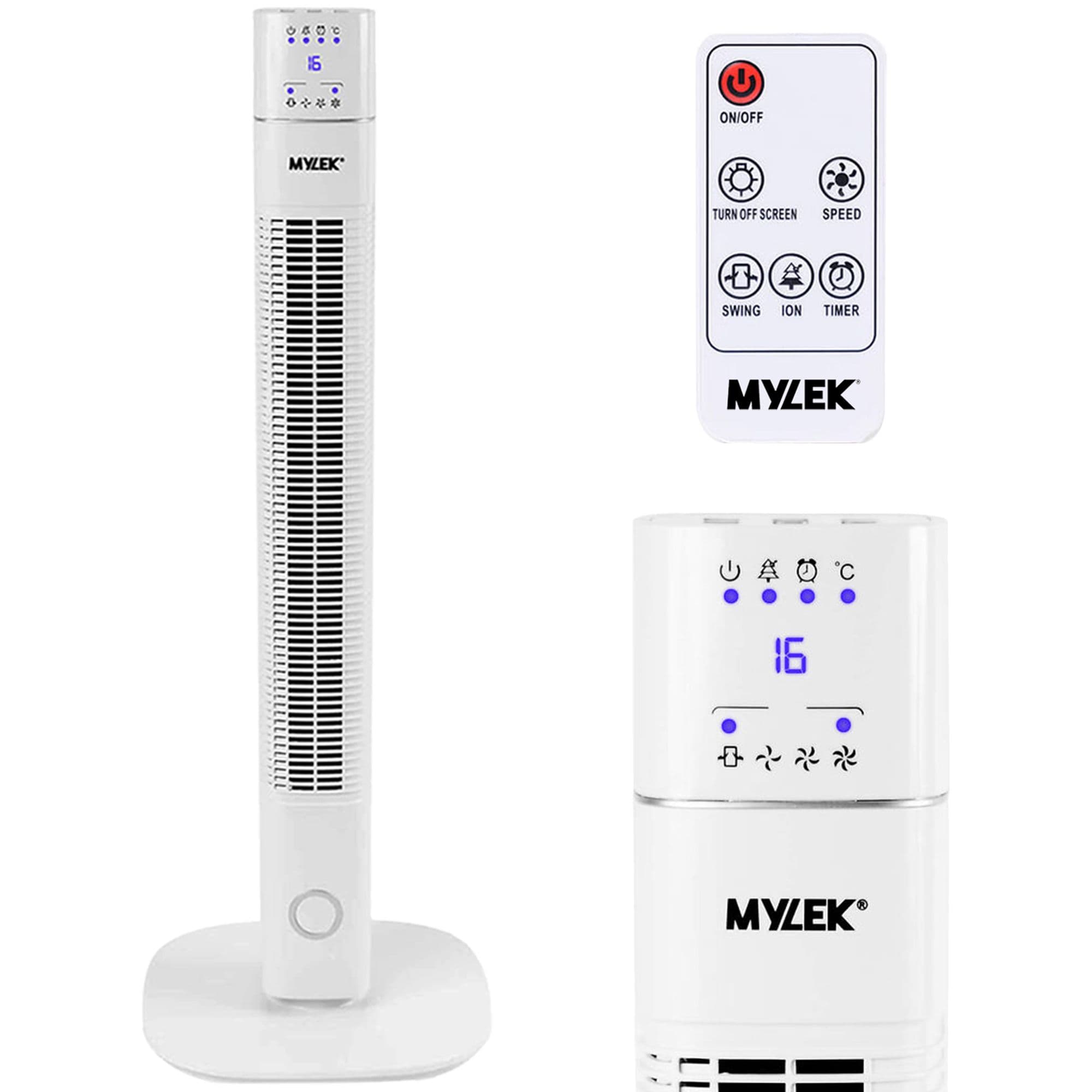 White 36 Inch Oscillating Tower Fan Remote Control Timer & Ioniser 60W