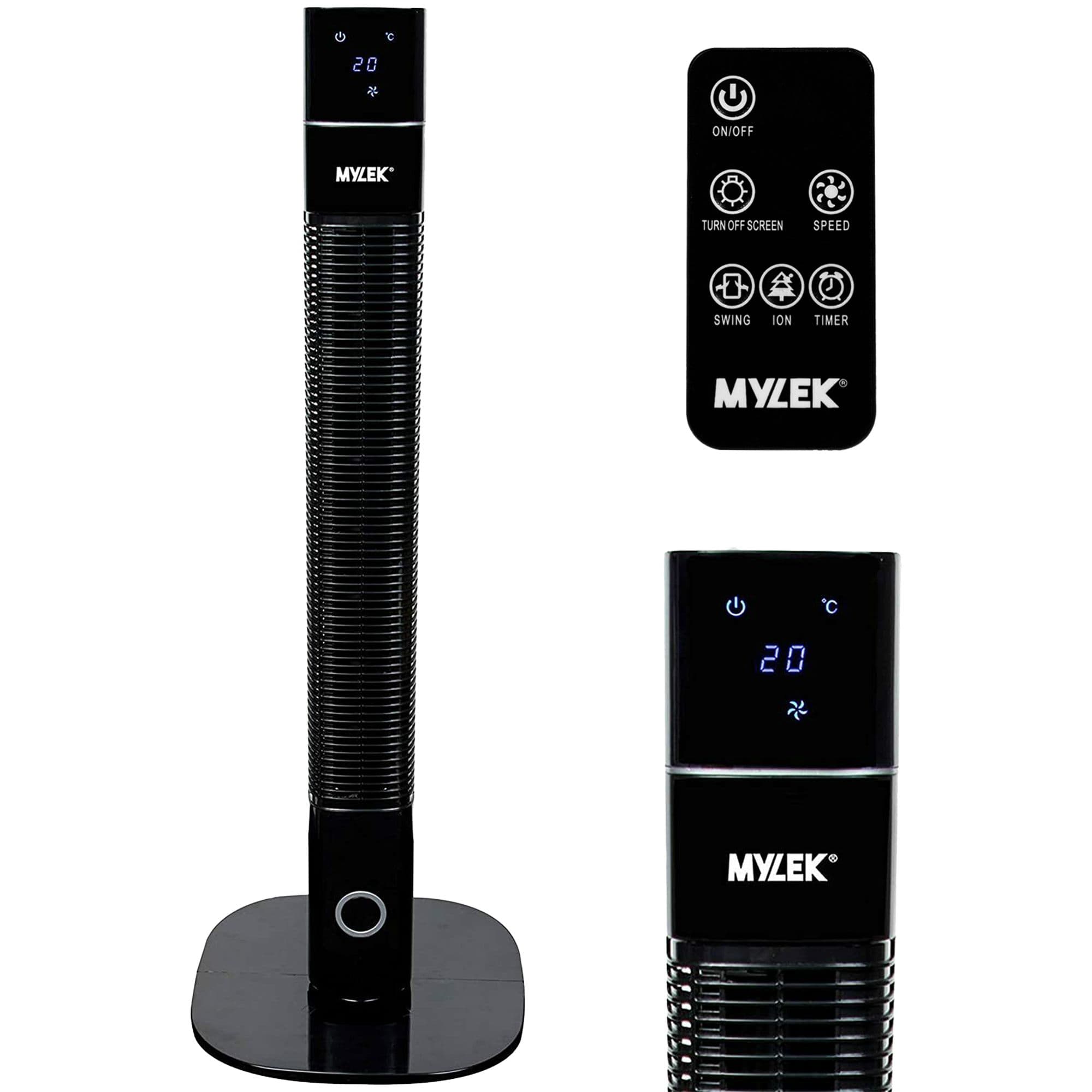 Black 36 Inch Oscillating Tower Fan Remote Control Timer & Ioniser 60W
