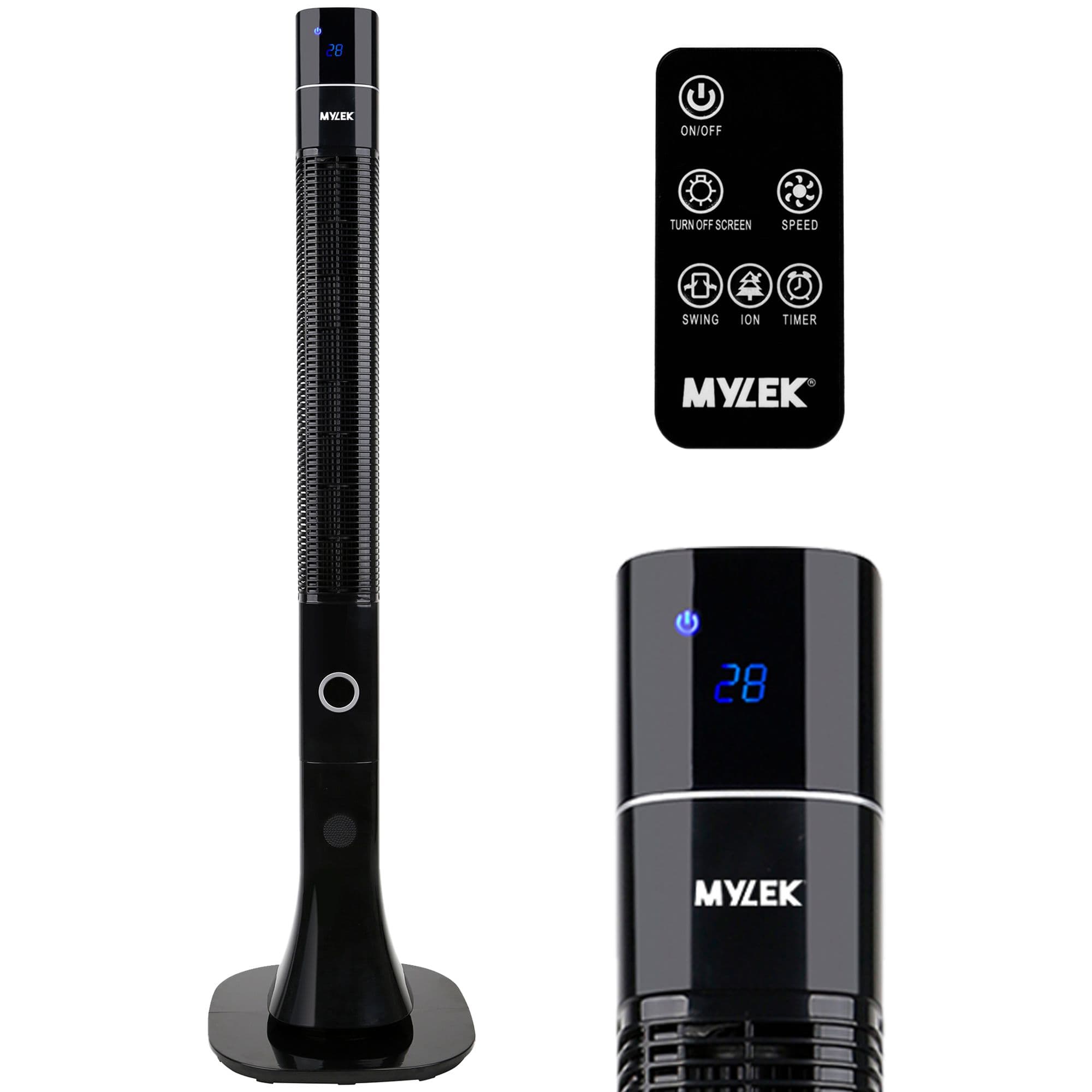 Black 48 Inch Oscillating Tower Fan Remote Control Timer & Ioniser 60W
