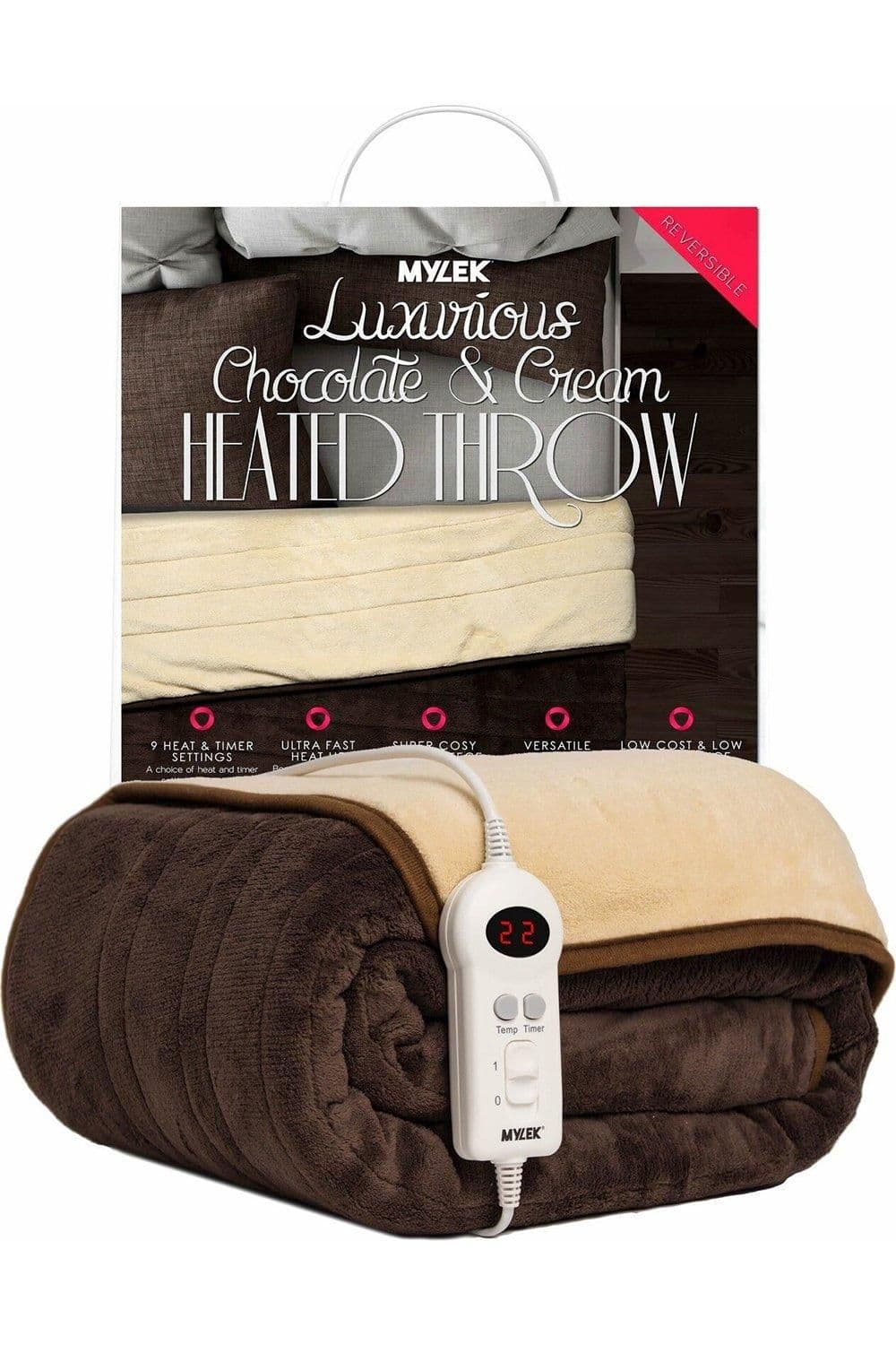 Electric Heated Throw Chocolate & Cream Fleece Blanket 160 X 120cm