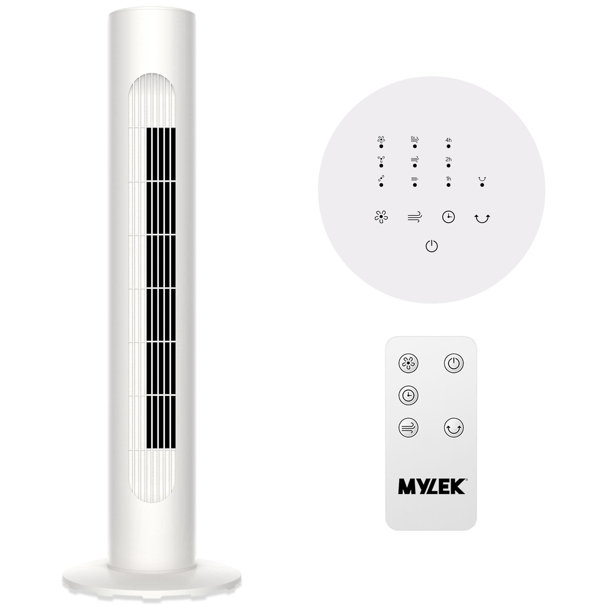 White 30 Inch Oscillating Tower Fan with Remote Control & Timer