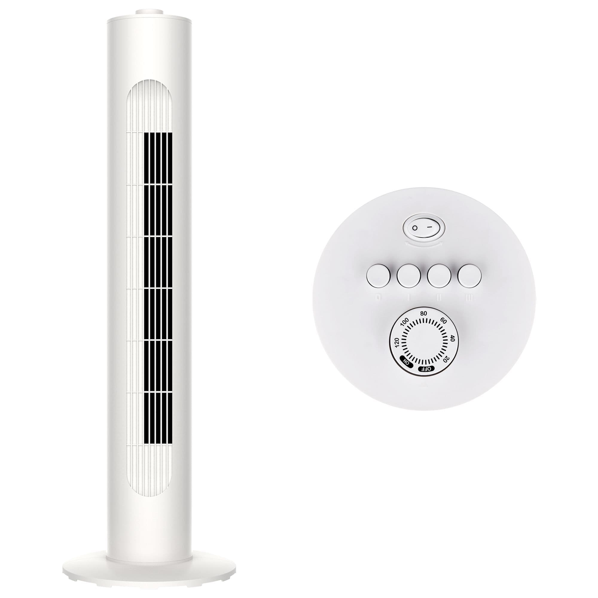 White 30 Inch Oscillating Tower Fan with Timer