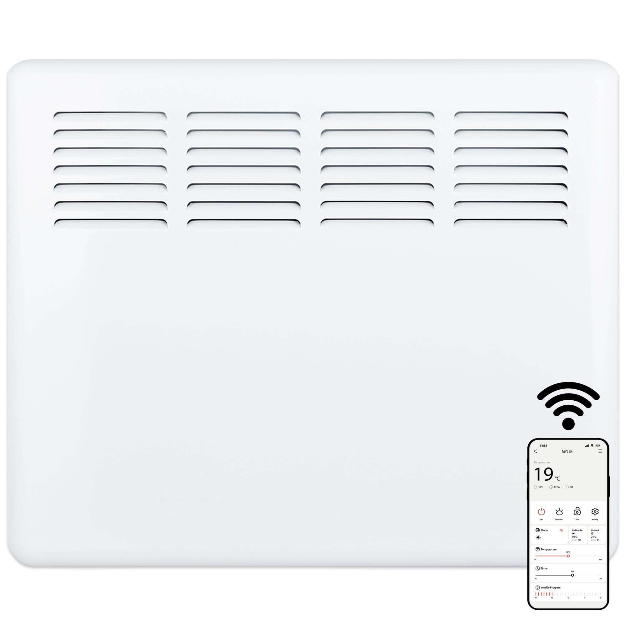 Smart App Wifi Electric Panel Heater with 24/7 Timer IP24 Rated 1kW