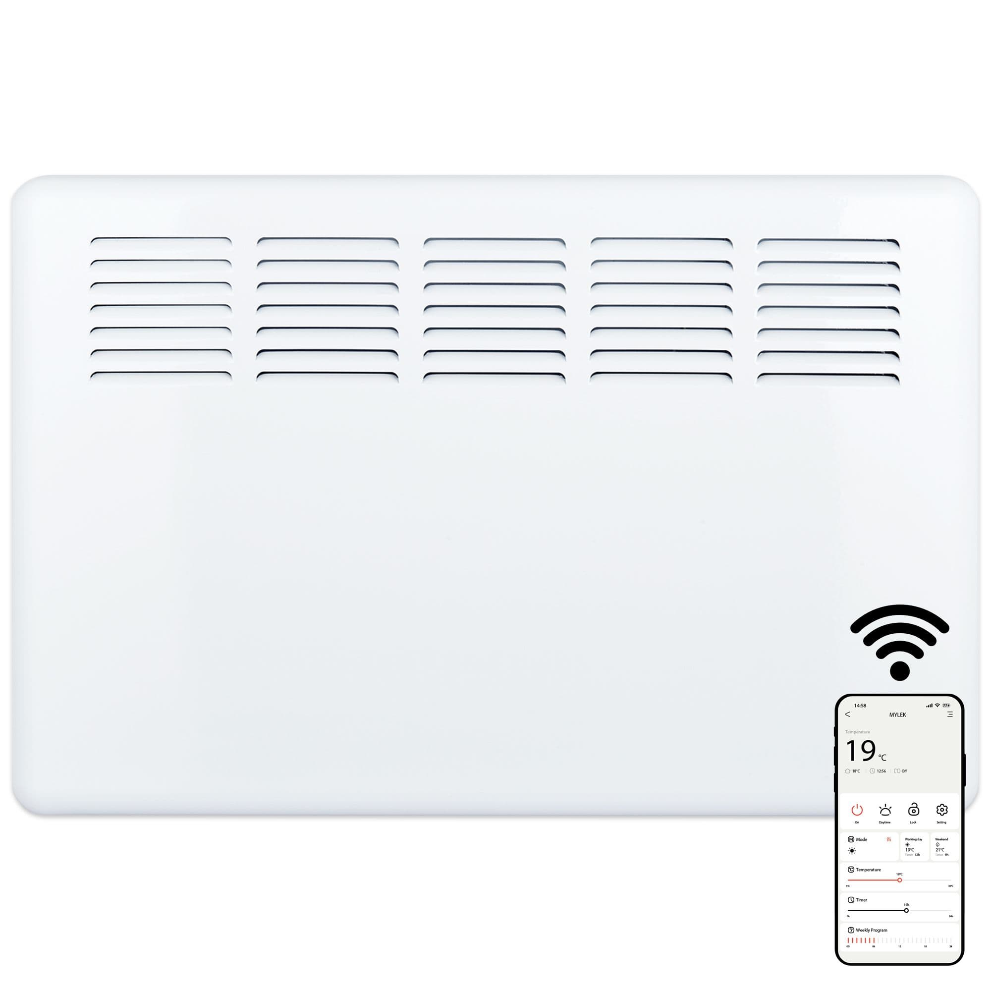 Smart App Wifi Electric Panel Heater with 24/7 Timer IP24 Rated 1.5kW