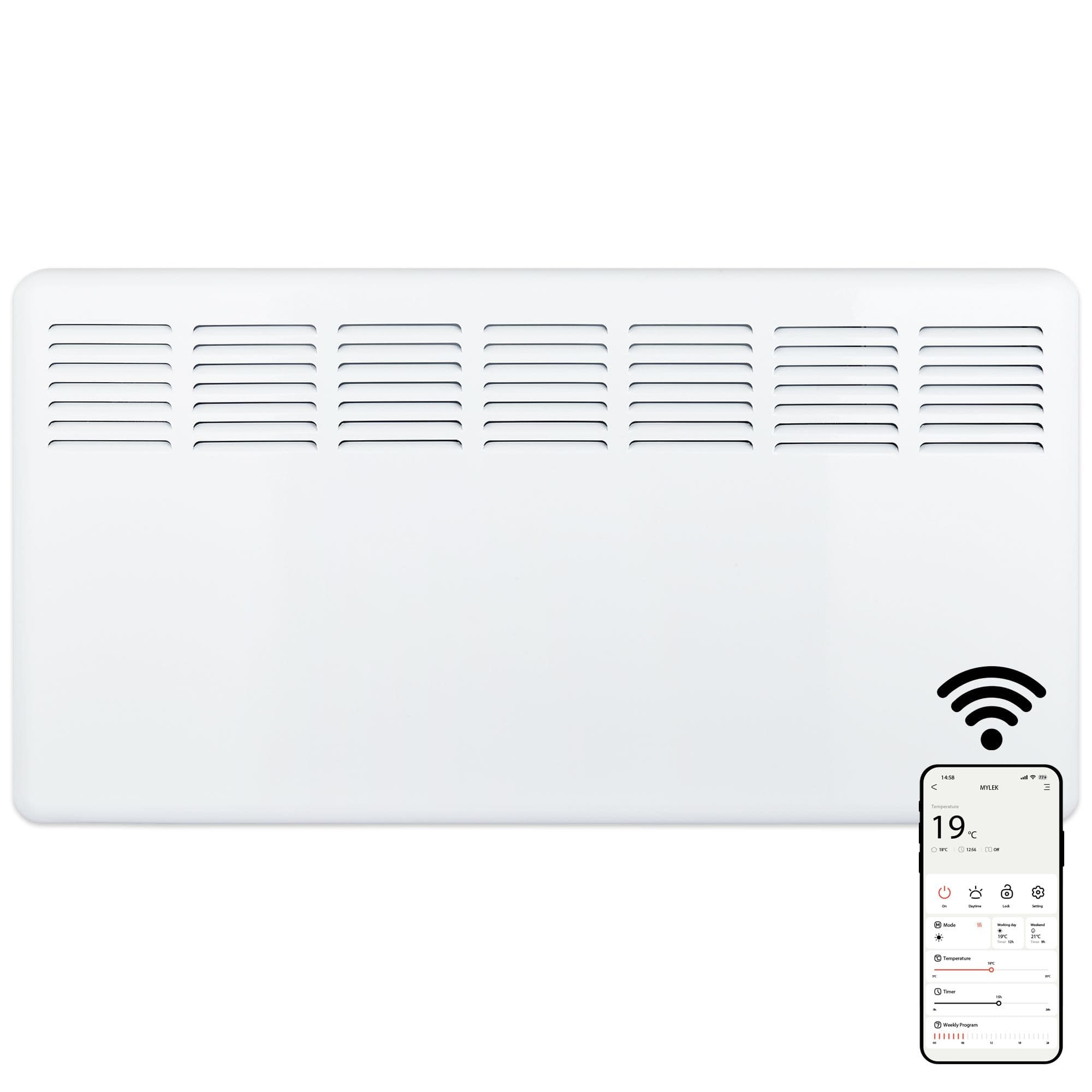 Smart App Wifi Electric Panel Heater with 24/7 Timer IP24 Rated 2kW