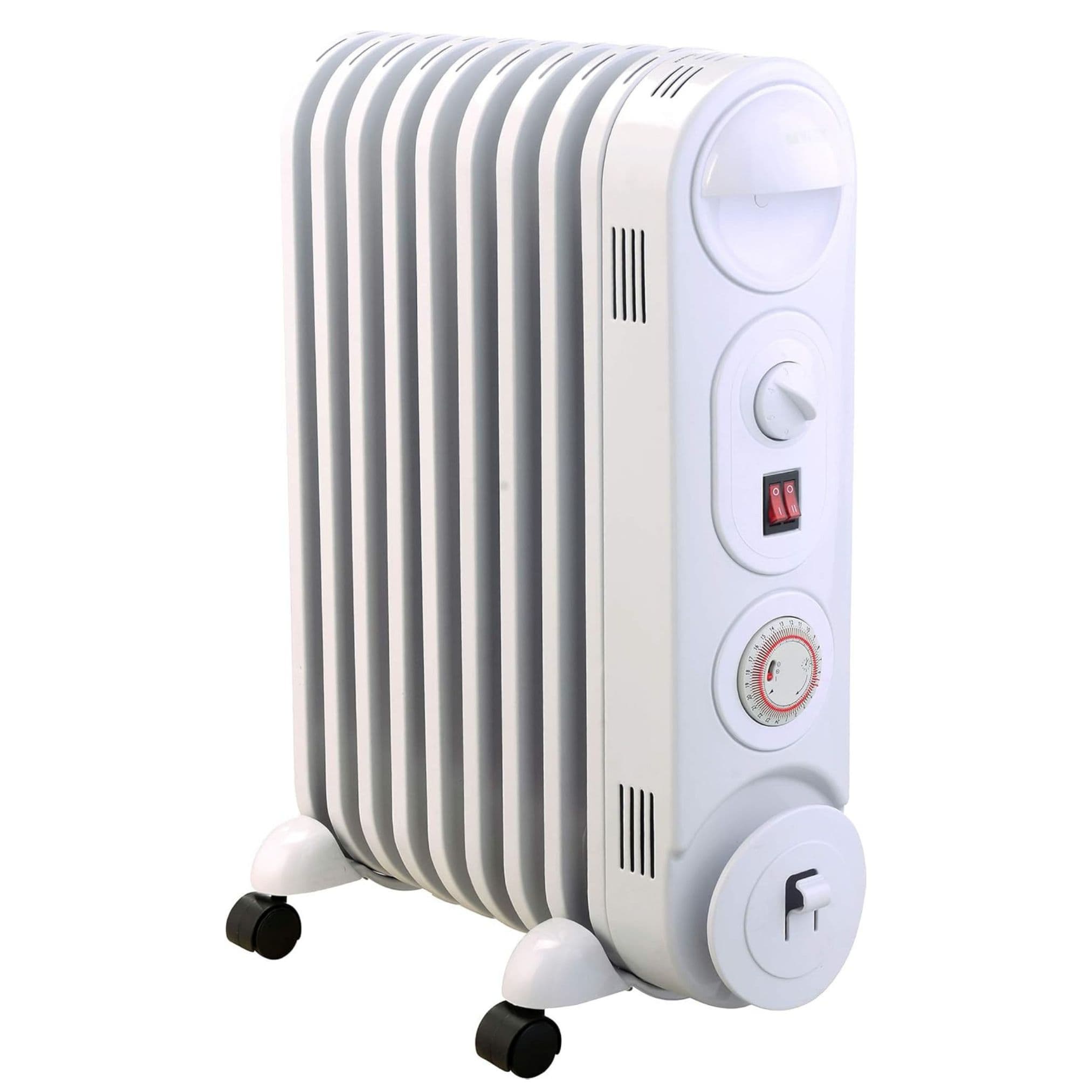 White Electric Oil Filled Radiator with Thermostat & 24 Hour Timer 2KW