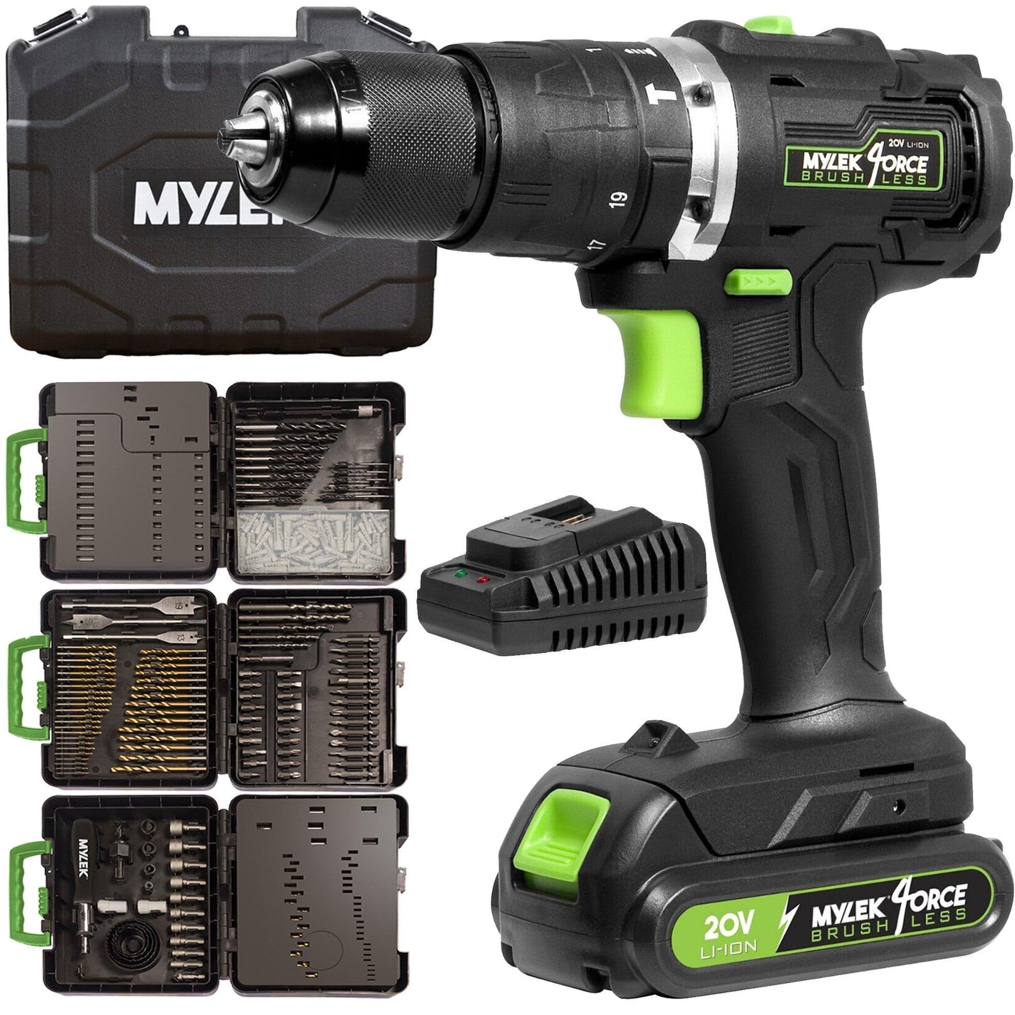Cordless Brushless Impact Hammer Drill 20V & 204 Piece Accessory Kit