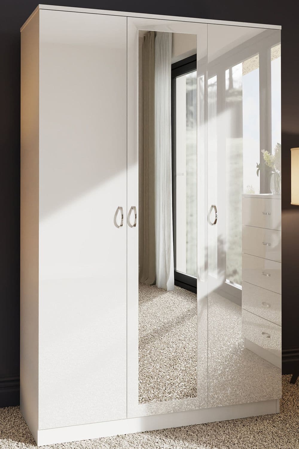 Large 3 Door Mirrored Triple Wardrobe High Gloss