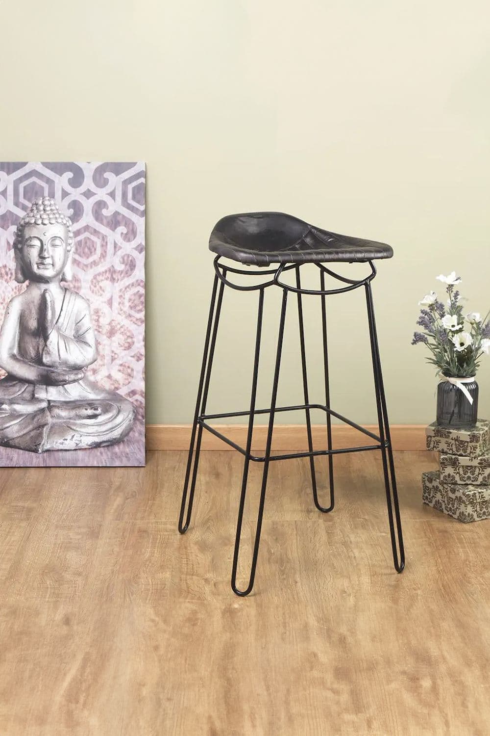 Genuine Leather Artisan Bar Stool Rustic Handmade Design