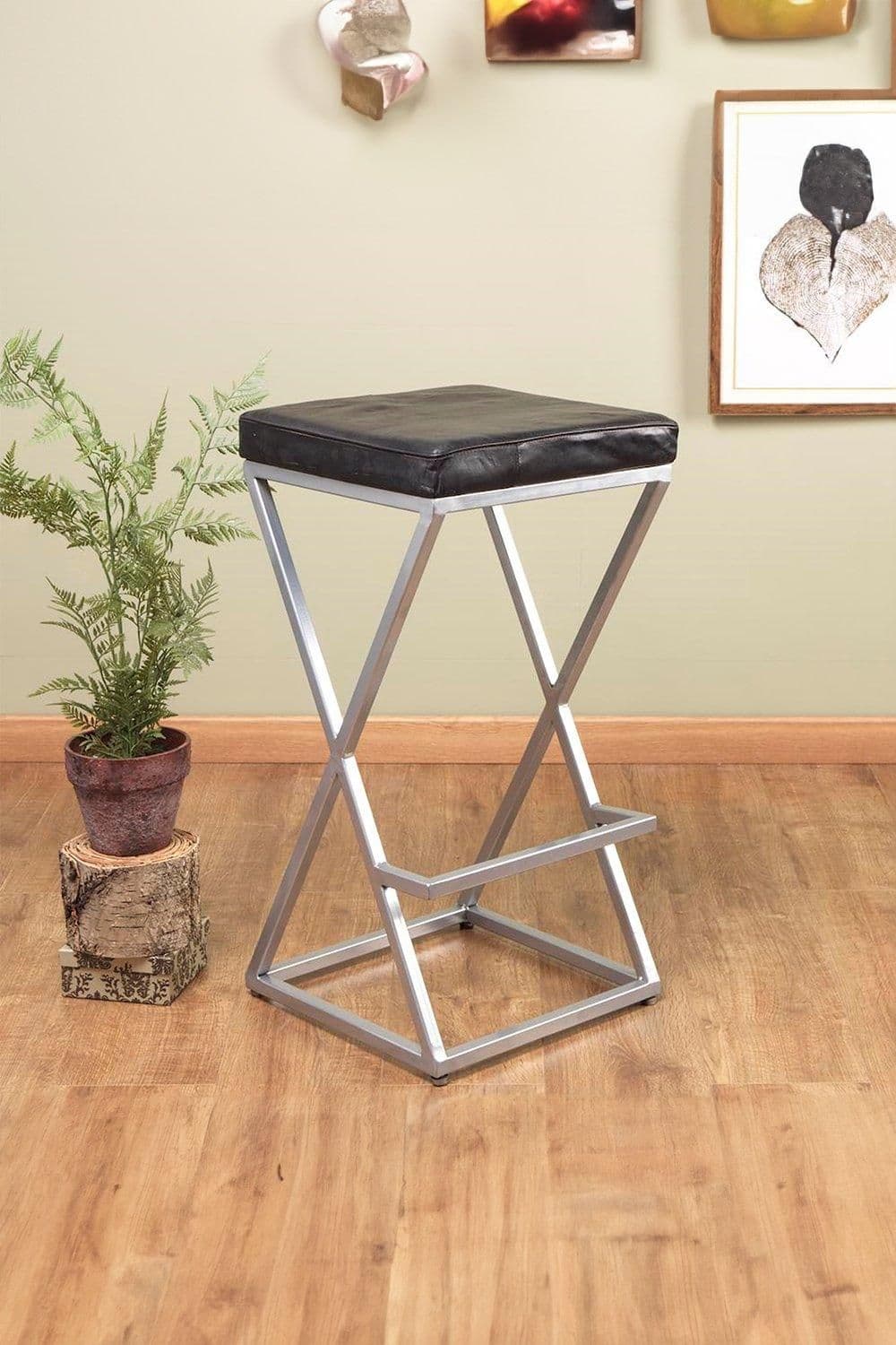 Genuine Leather Metal Modern Bar Stool