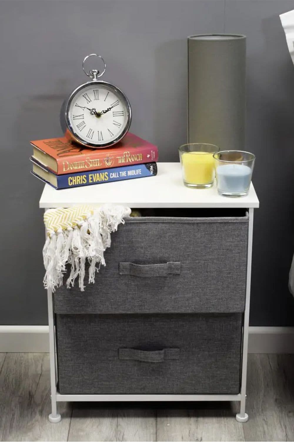 2 Drawer Linen Bedside Storage Chest