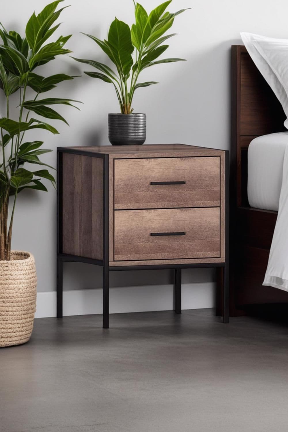 2 Drawer Cracked Oak Effect Bedside Table Nightstand