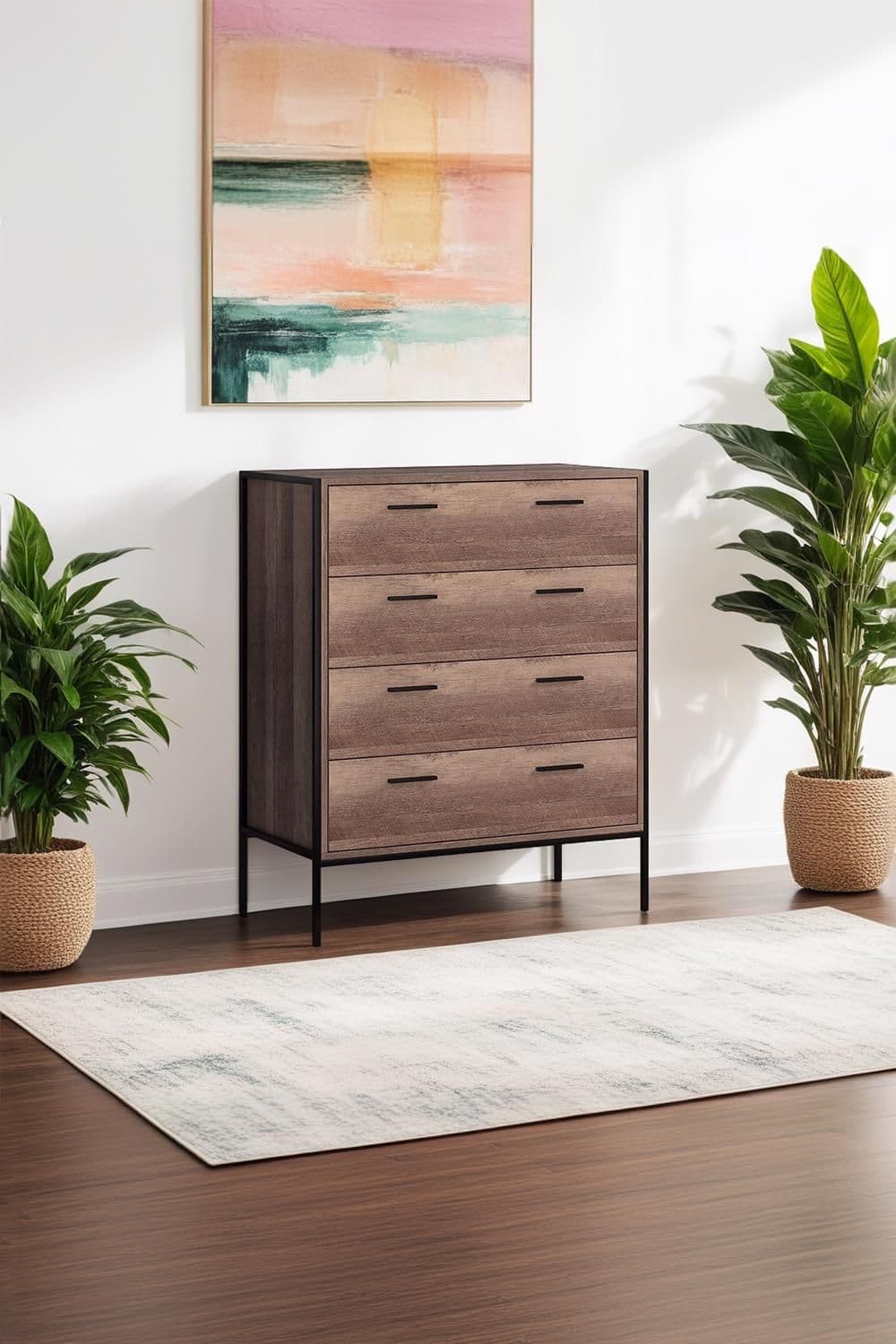 4 Drawer Cracked Oak Effect Chest Drawers