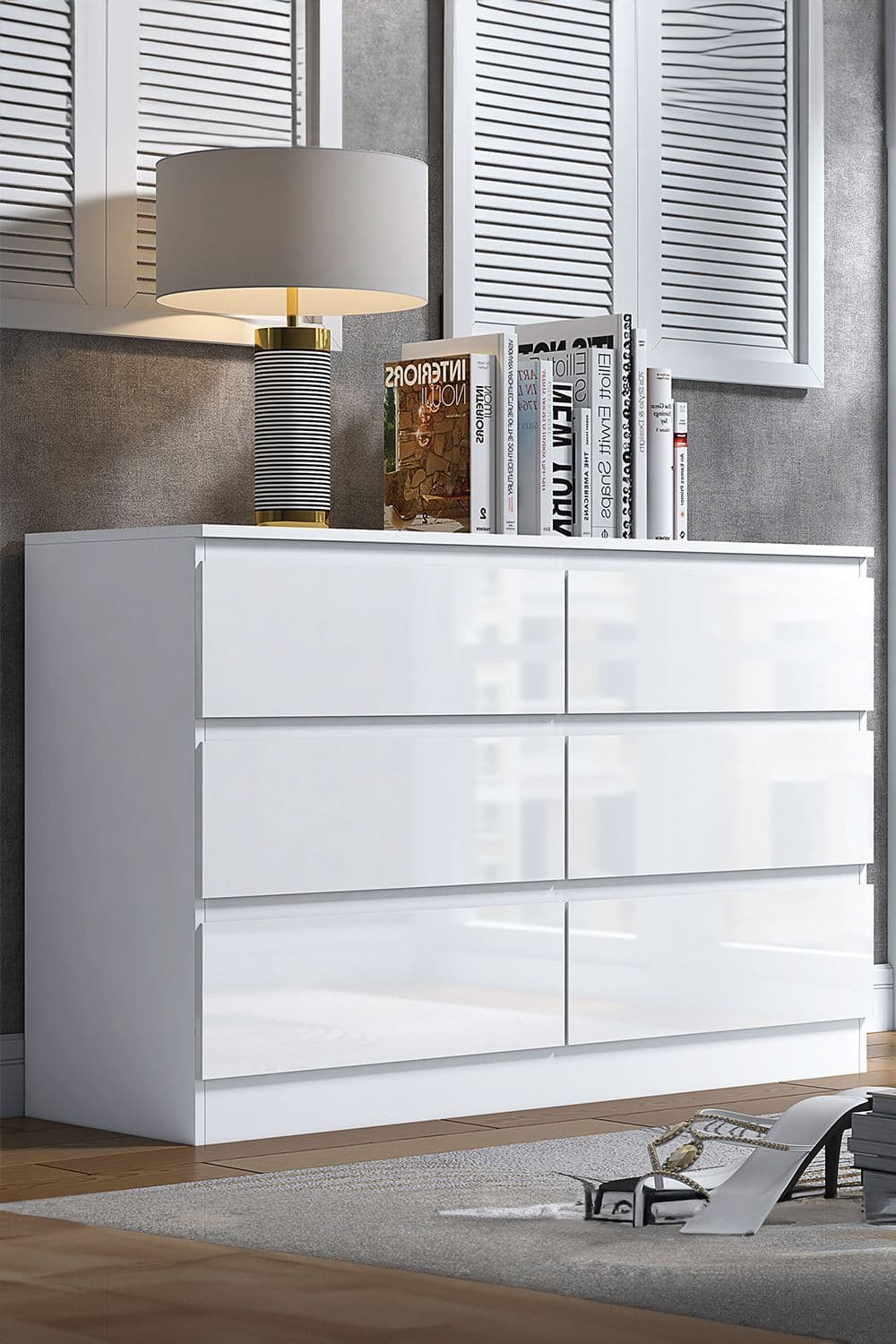 6 Drawer High Gloss Chest Drawers Stora