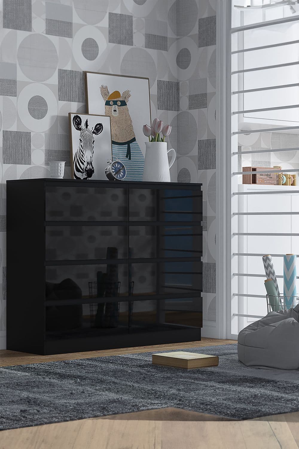 8 Drawer High Gloss Sideboard Chest Drawers Stora