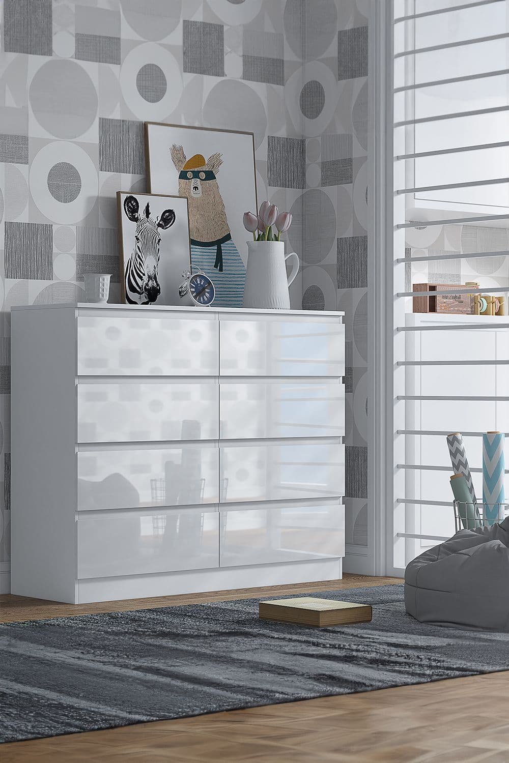 8 Drawer High Gloss Chest Drawers Stora