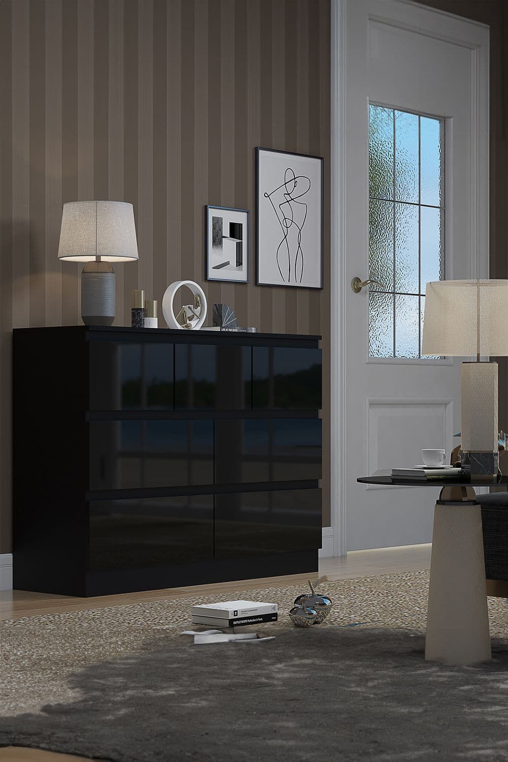 7 Drawer High Gloss Merchant Chest Drawers Stora