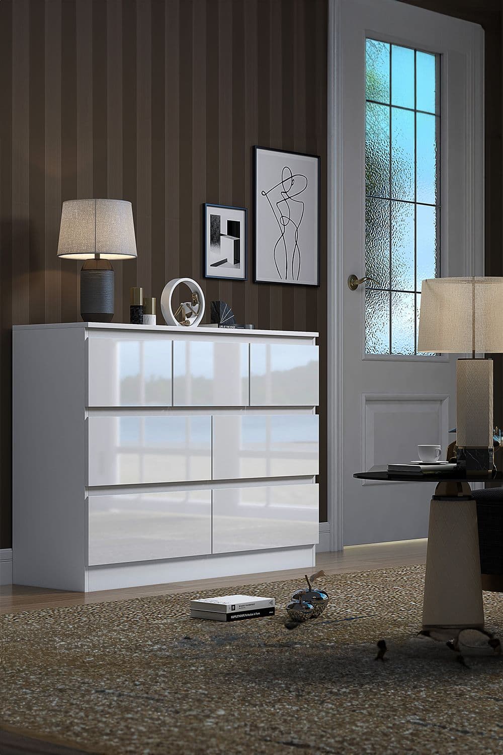 7 Drawer High Gloss Chest Drawers Merchant Chest Stora