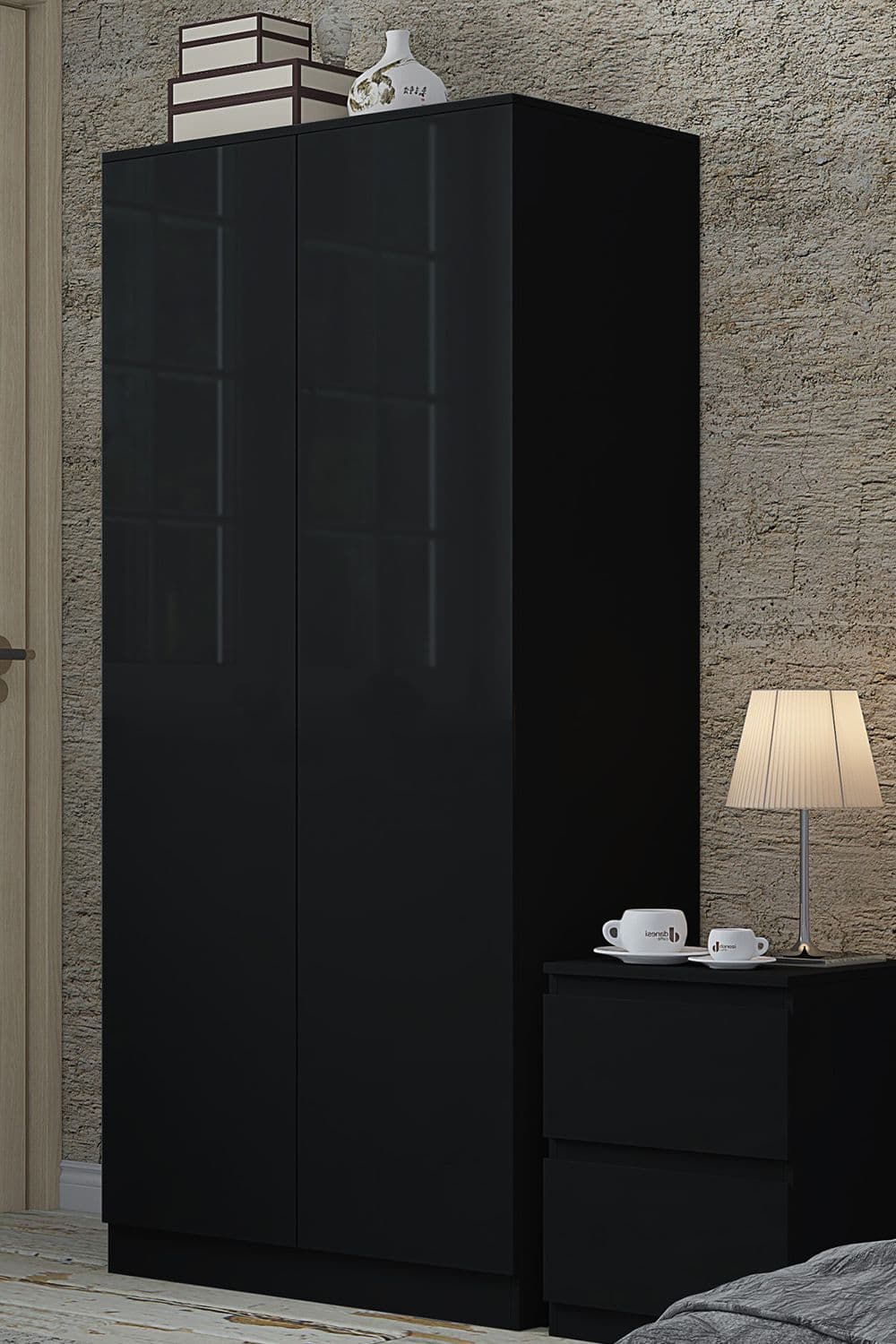 2 Door High Gloss Large Double Wardrobe
