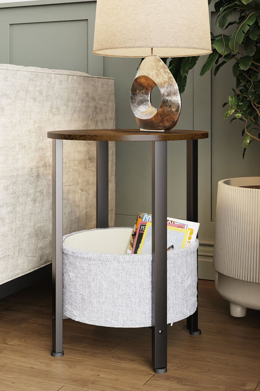 Walnut Effect Coffee Side Table Basket