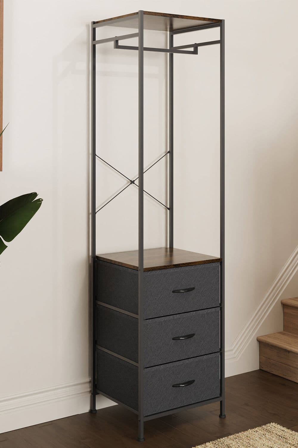 Walnut Effect 3 Drawer Storage Unit Hanging Rail