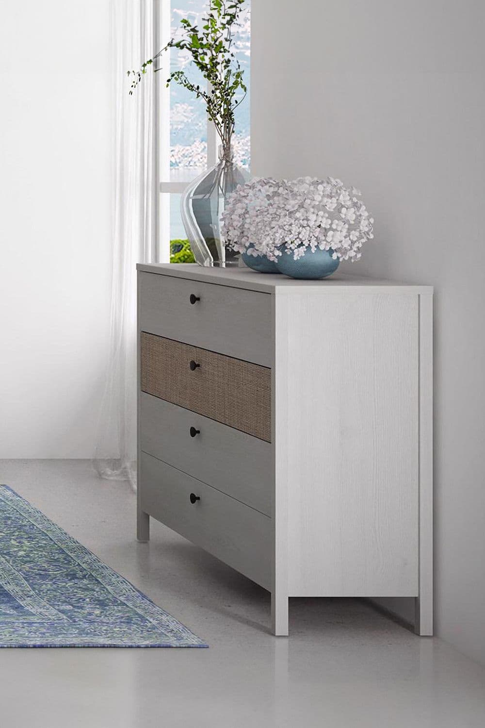 4 Drawer Chest Drawers Whitewash Oak & Linen Finish